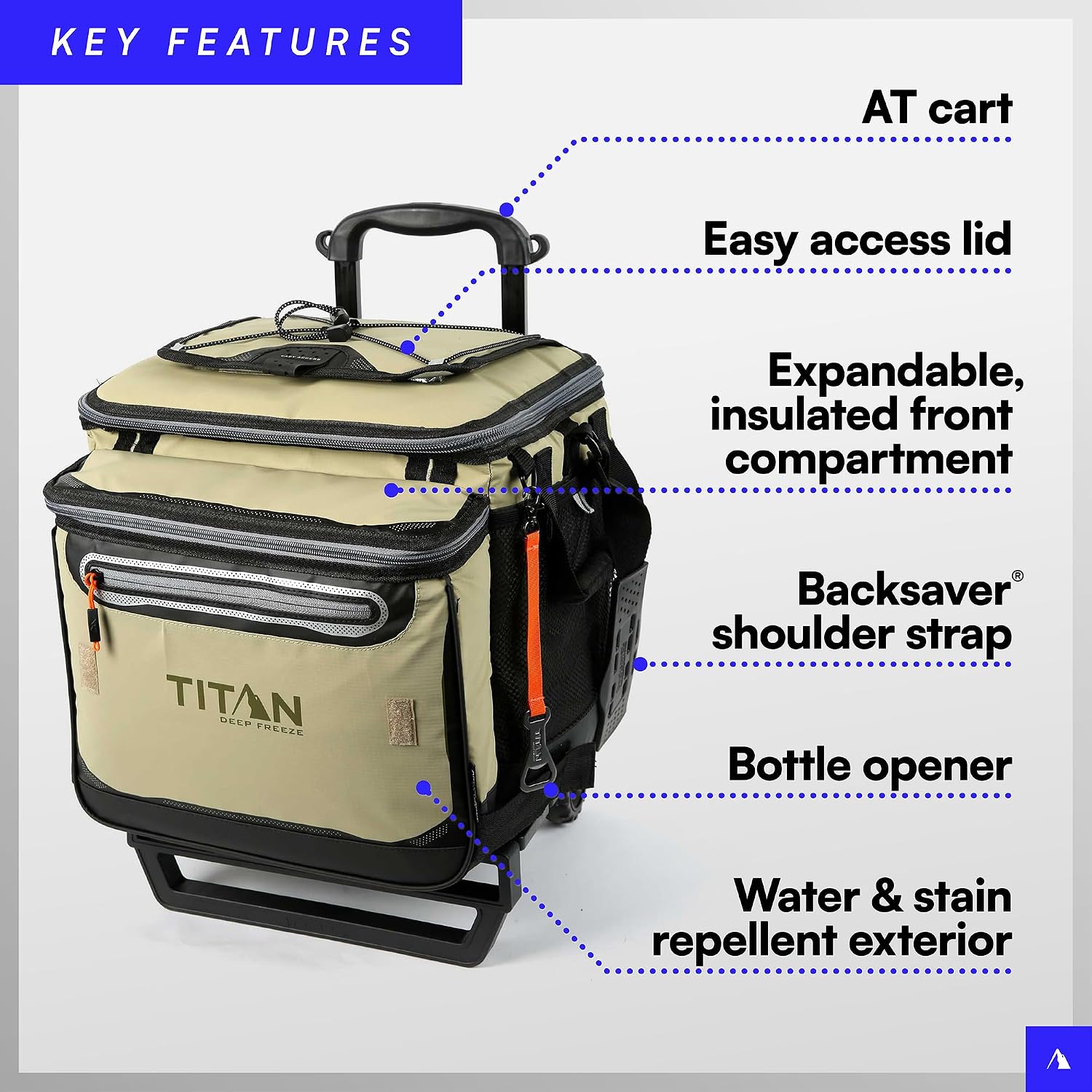 Titan by Arctic Zone Deep Freeze Wheeled Cooler - 60 Can Rolling Cooler with Deep Freeze Insulation and Detachable All-Terrain Cart with Wheels