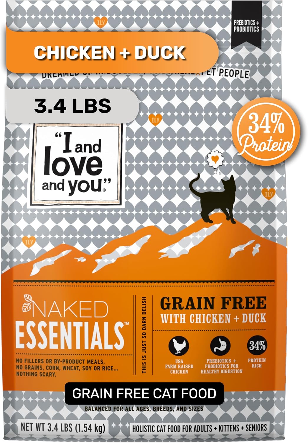 I and love and you Naked Essentials Dry Cat Food - Salmon + Trout - Grain Free, Real Meat, No Fillers, Prebiotics + Probiotics, 3.4lb Bag
