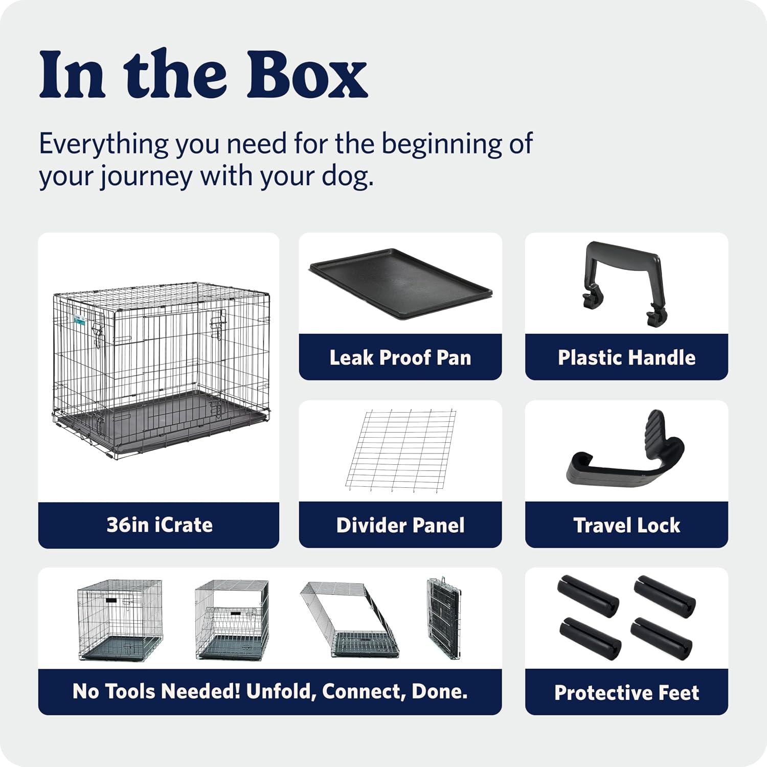 MidWest Homes for Pets 48-Inch iCrate for Extra-Large Breeds, 90-110 lbs, Single Door Folding Dog Crate with Divider Panel, Leak-Proof Tray & Secure Latches, Portable, Durable & Easy to Assemble