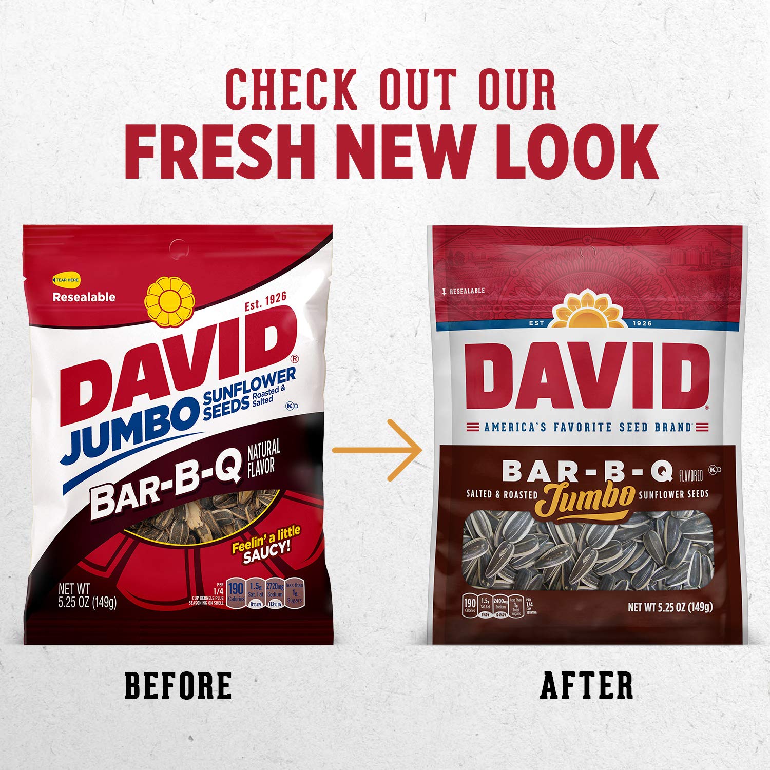 DAVID Jumbo Sunflower Seeds, Bar-B-Q Flavor, 5.25 oz.