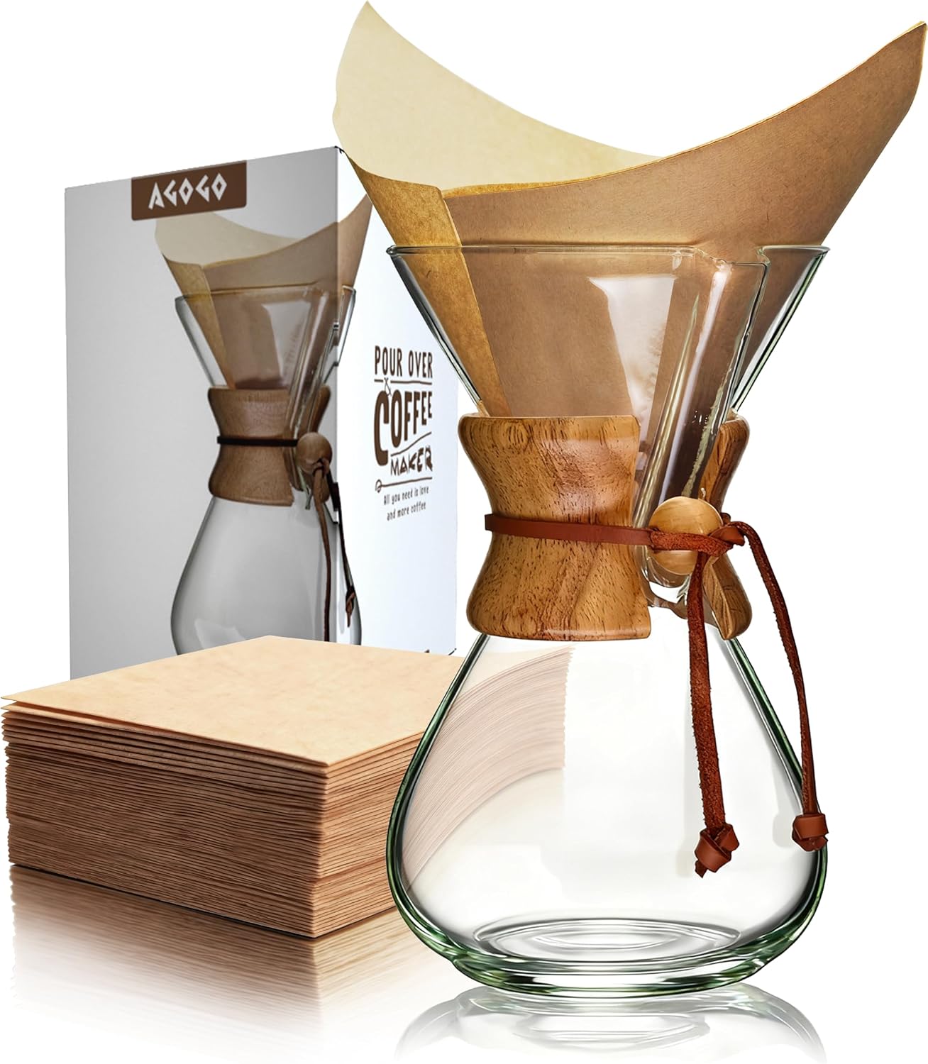 AGOGO Pour Over Coffee Maker Set, 34oz Classic Style, 304 Stainless Filter | Barista kit for home kitchen, Cafe, Camping & Office; 20oz-40oz Classic, Slim, Diamond styles; Includes brush & towel.