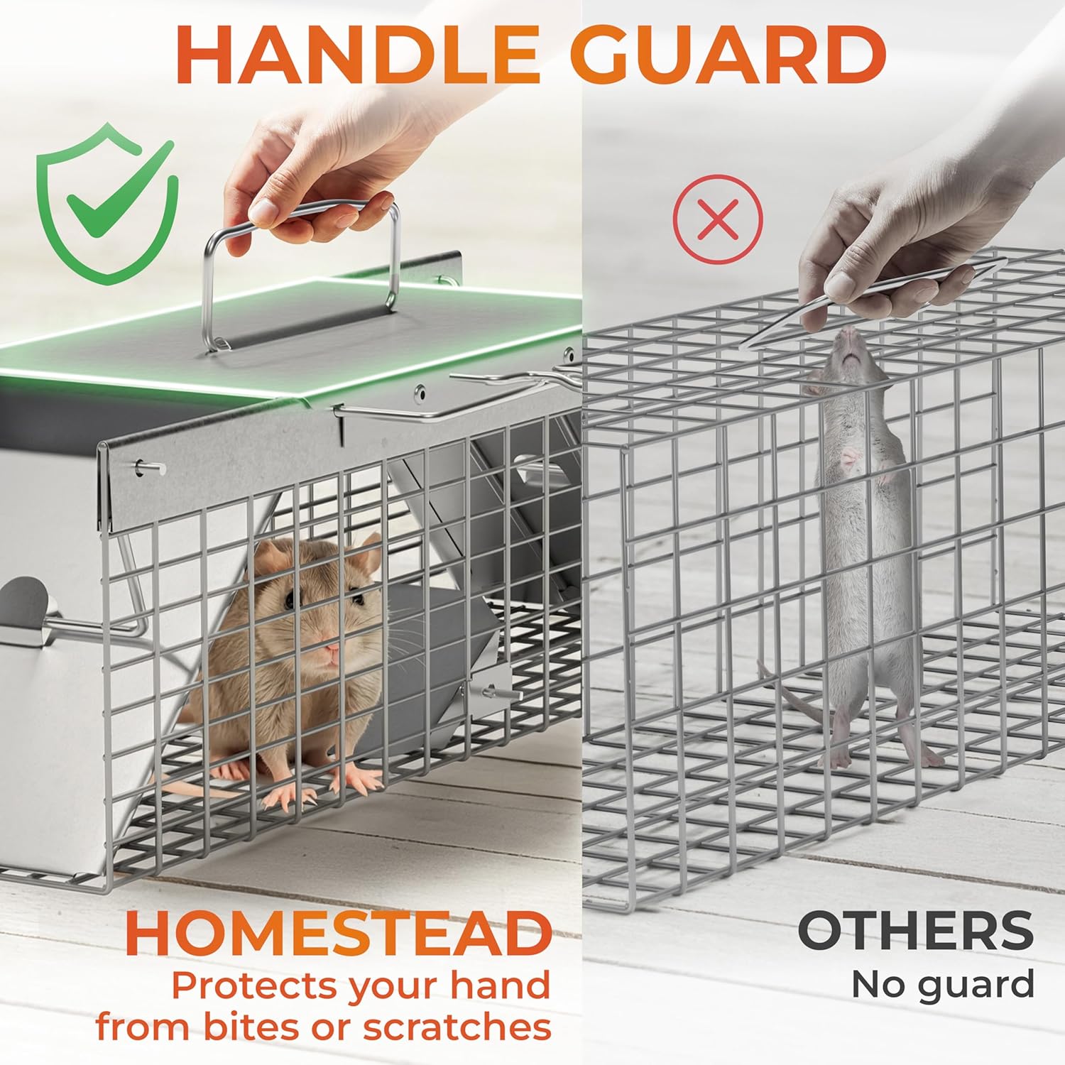 HOMESTEAD Heavy Duty Live Trap - Professional Style One-Door Live Animal Traps for Rabbit, Squirrel, Possum, Skunk, Kitten, Mink Small