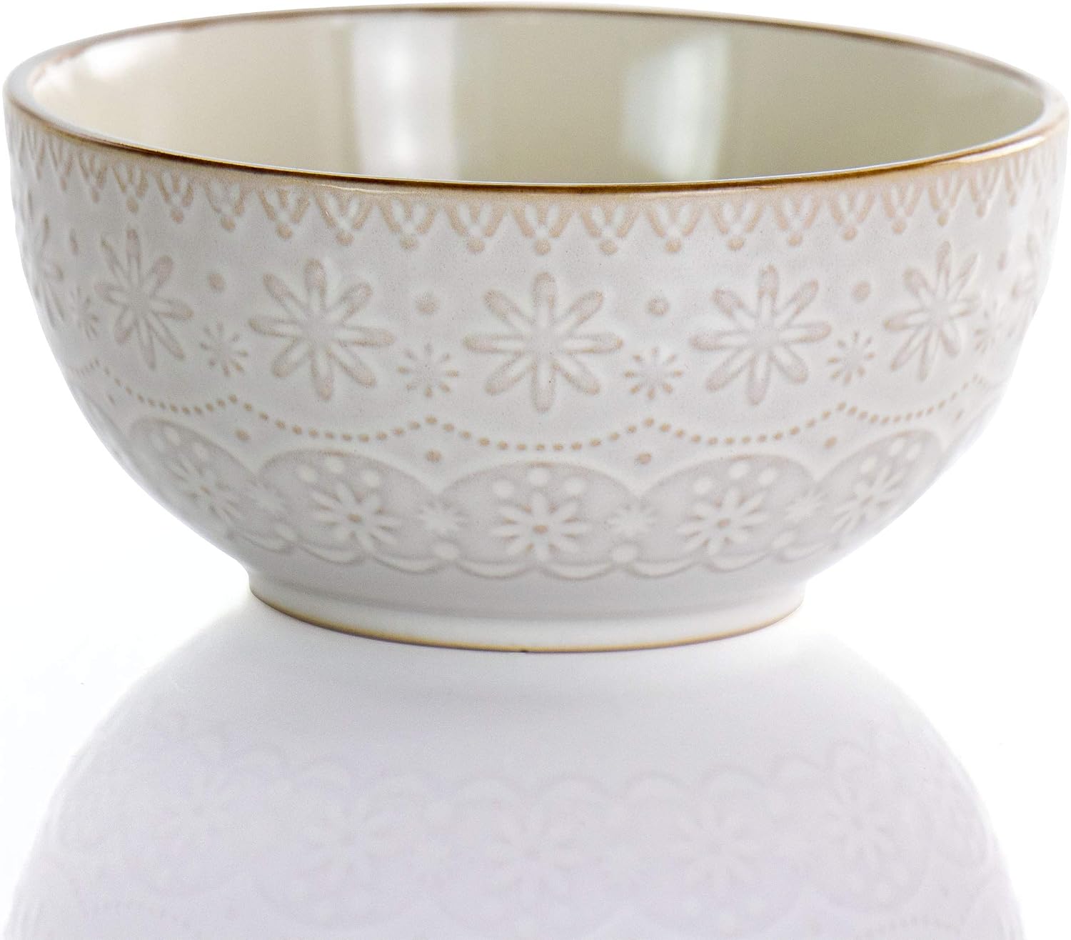 Elama Embossed Scalloped Stoneware Dinnerware Dish Set, 16 Piece, Ivory