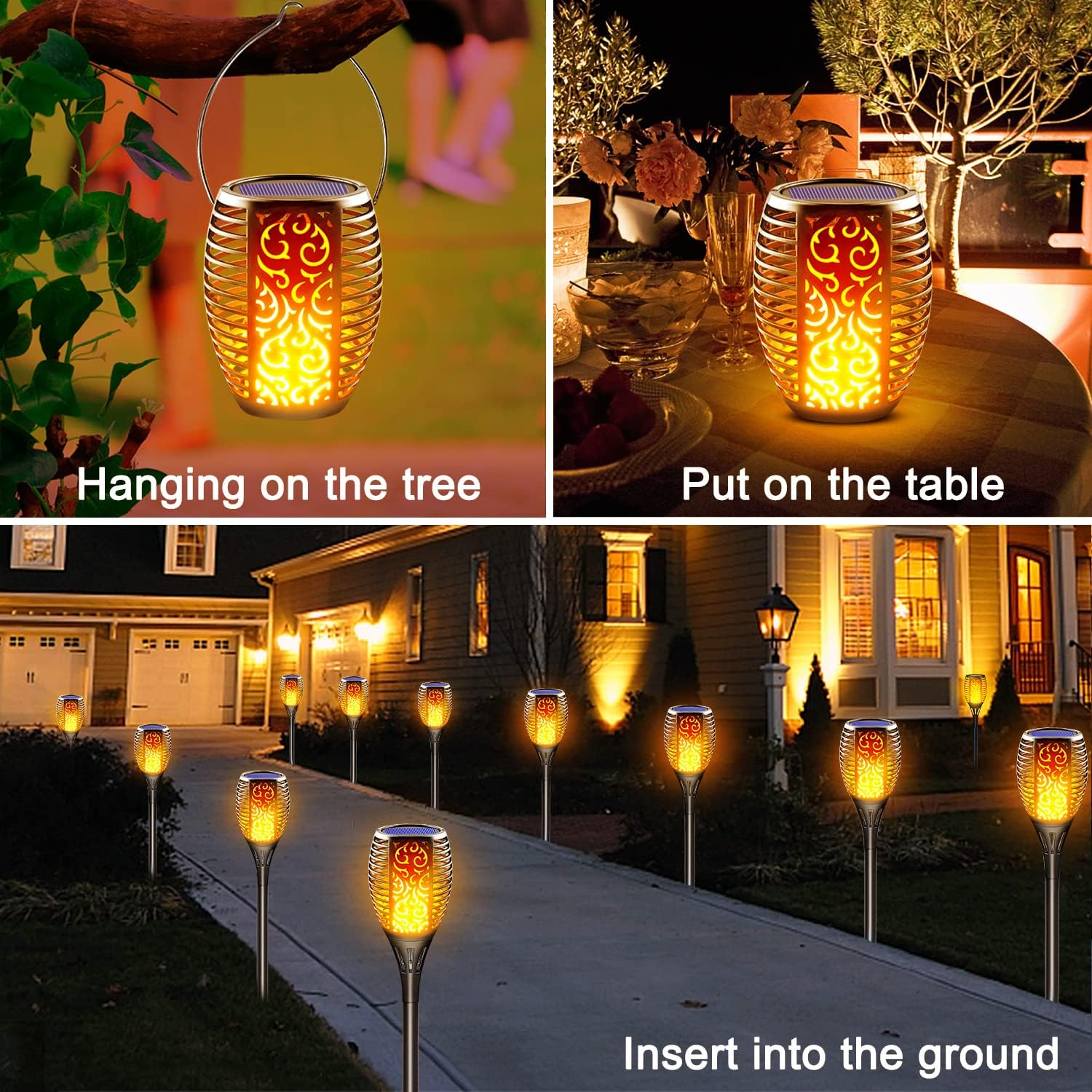 Solar Torch Lights Outdoor Flickering Flame, 8 Pack