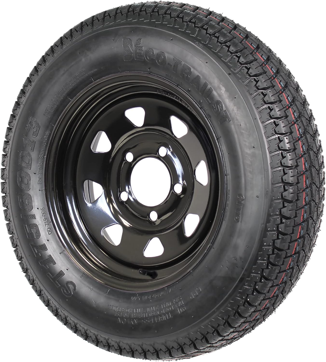 eCustomrim 2-Pack Mounted Trailer Tire Black Spoke Wheel Rim ST175/80D13 Load Range C 175/80D13 5 Lug - 2 Year Warranty w/Free Roadside