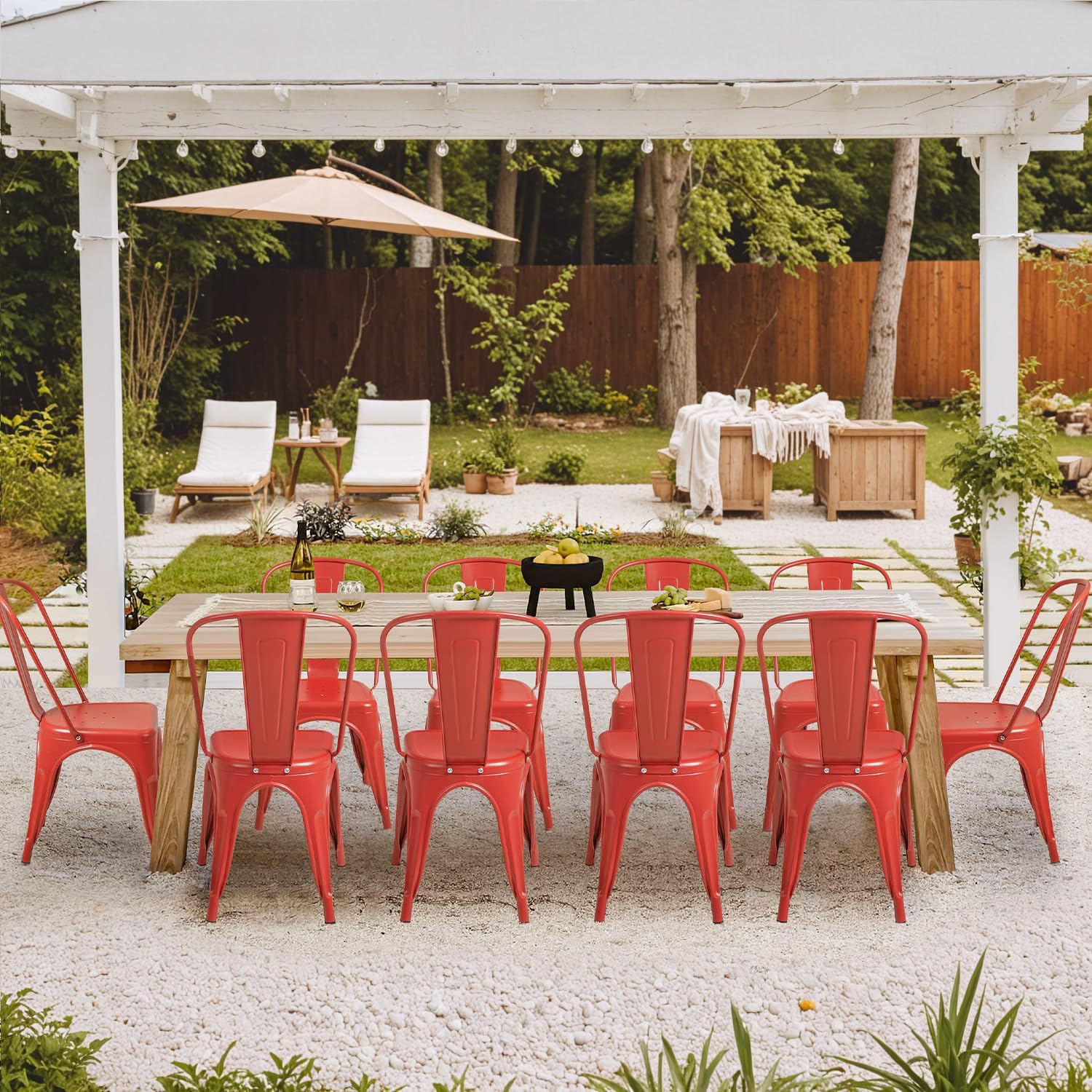 Furmax Metal Dining Chair Indoor Outdoor Use Stackable Classic Trattoria Chair Chic Dining Bistro Cafe Side Metal Chairs Set of 4 (Ivory White)
