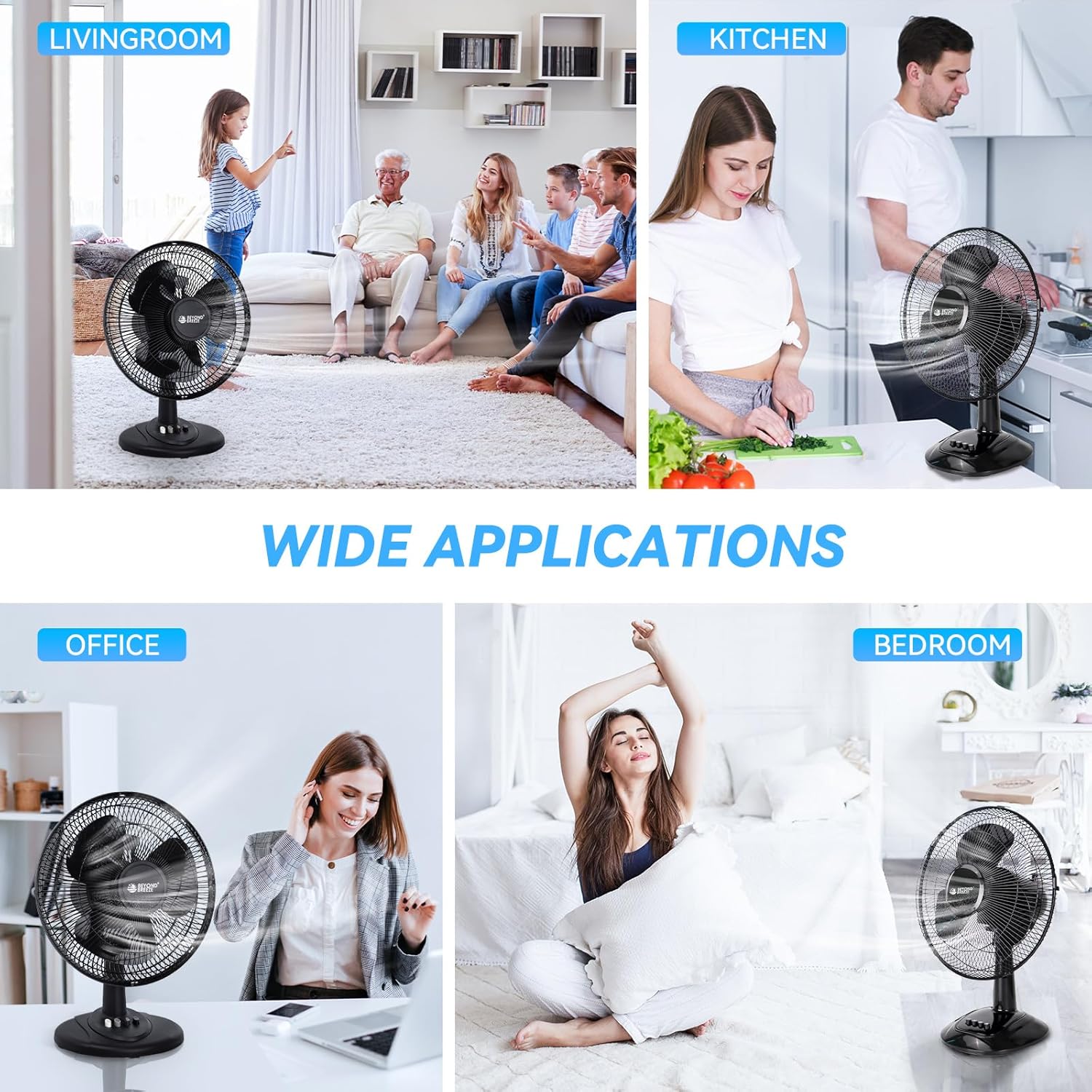 BEYOND BREEZE Oscillating Table Fan for Bedroom, 12-Inch & 3 Speeds, White