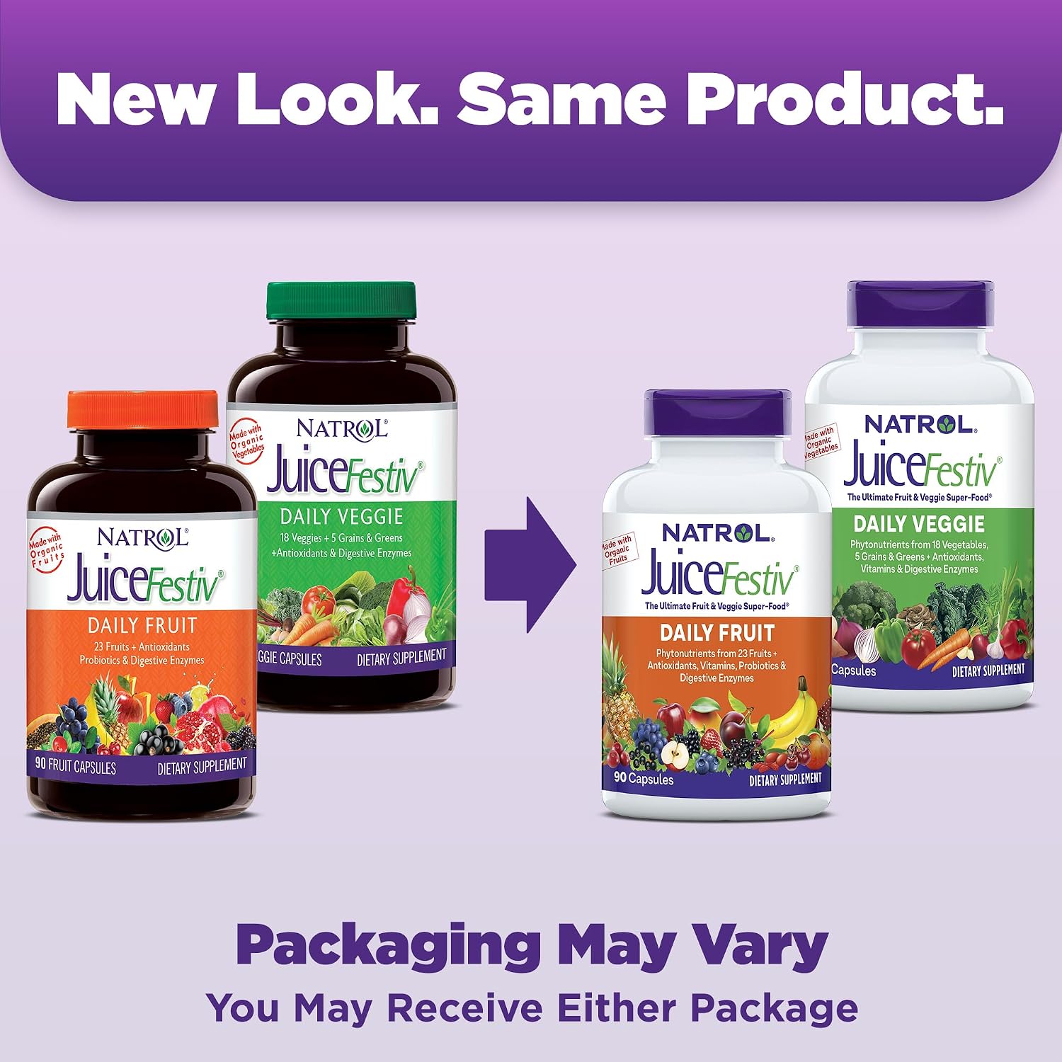 Natrol JuiceFestiv Vitamins and Supplements, 60 Capsules (2-Count) | For Nutrition & Well-being, Antioxidants for Cellular Health, Daily Fruit & Veggie Capsules, 120 Capsules, 30 Day Supply