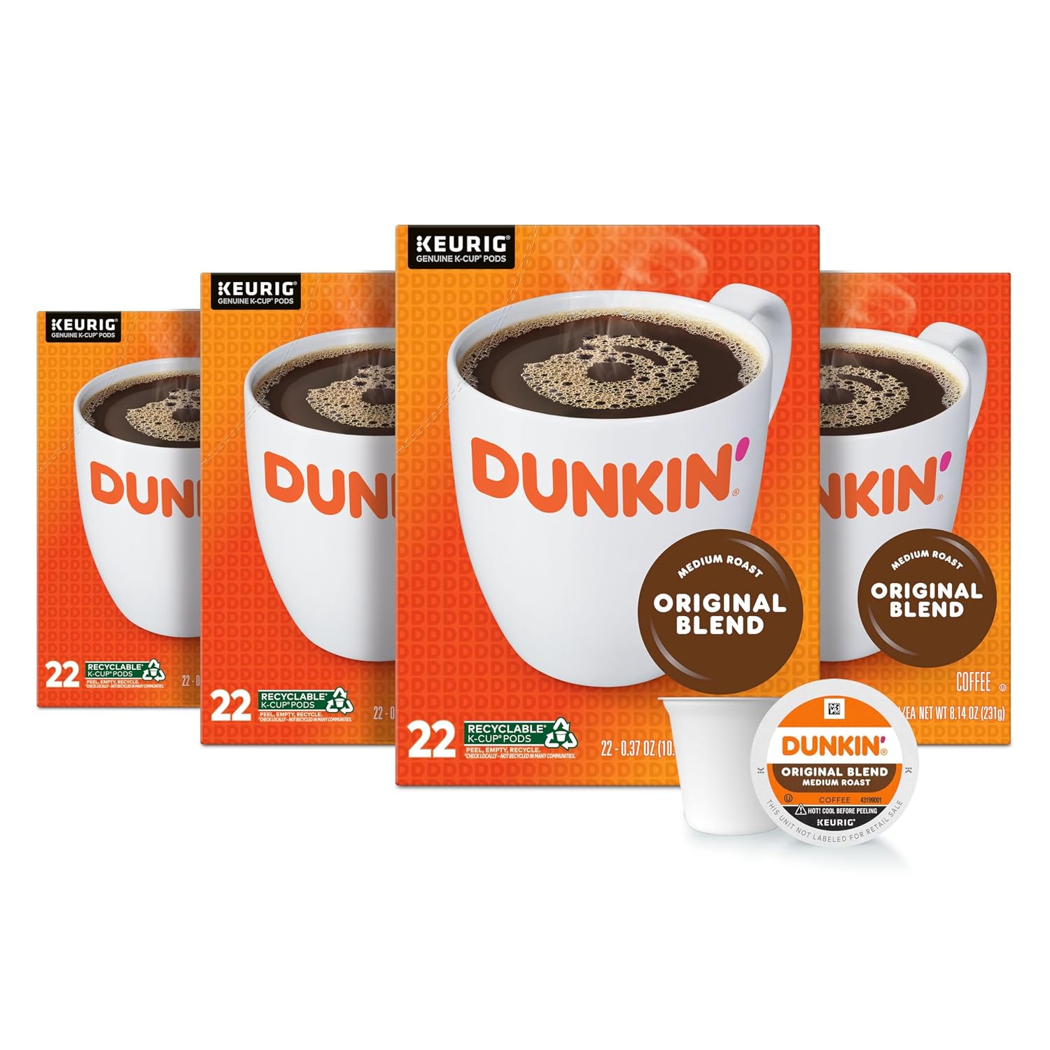 Dunkin’ Original Blend Medium Roast Coffee, Keurig K-Cup Pods, 10 Count Box