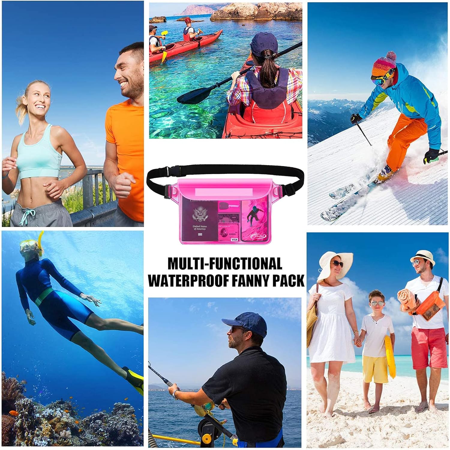 AiRunTech Waterproof Fanny Pack,Phone Pouch Dry Bag for Passport Wallet Purse,Floating Waterproof Bags for Travel Beach Swimming Kayaking Boating Cruise Accessories