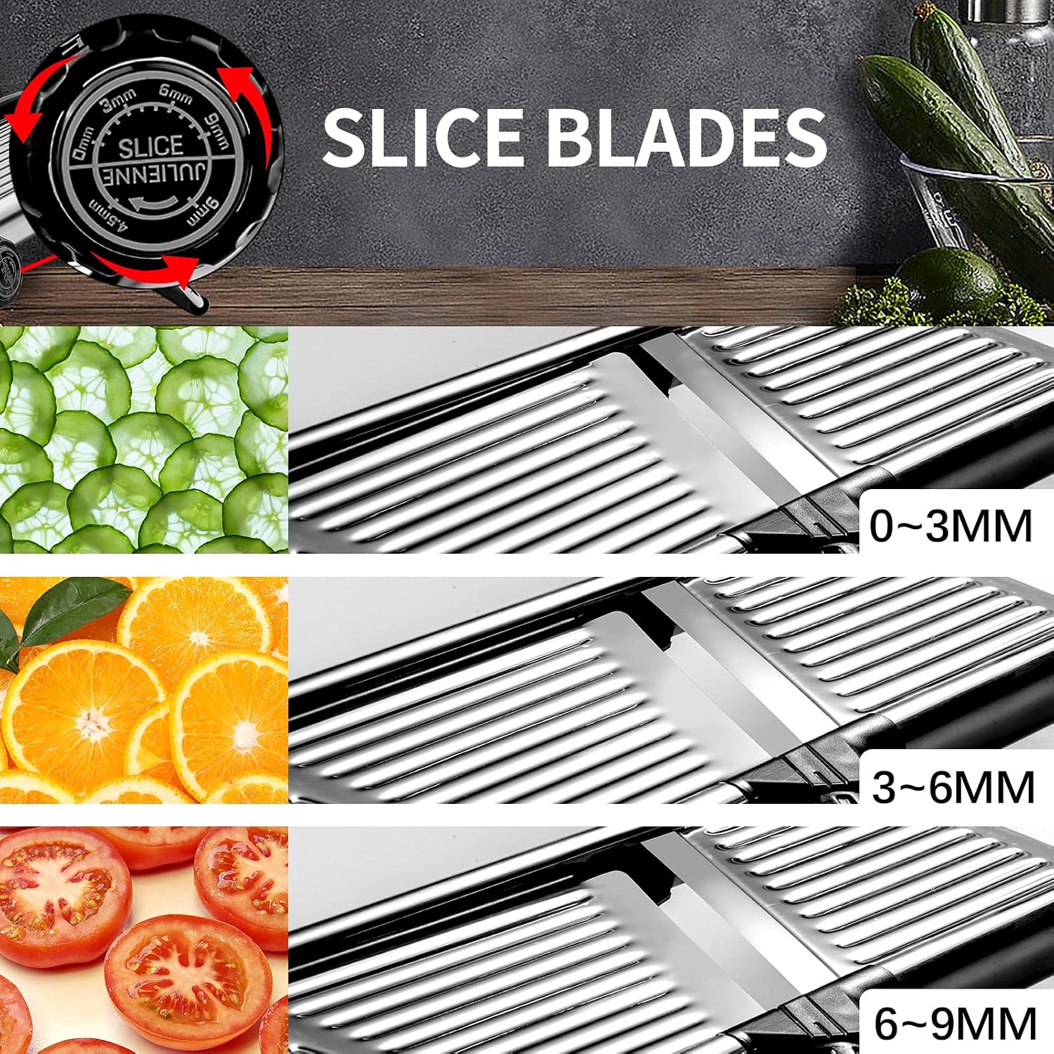 VEKAYA Mandoline Slicer, Mandoline Slicer for Kitchen, Adjustable Mandolin, Stainless Steel Mandoline, Vegetable Slicer, Potato, Onion, Cucumber