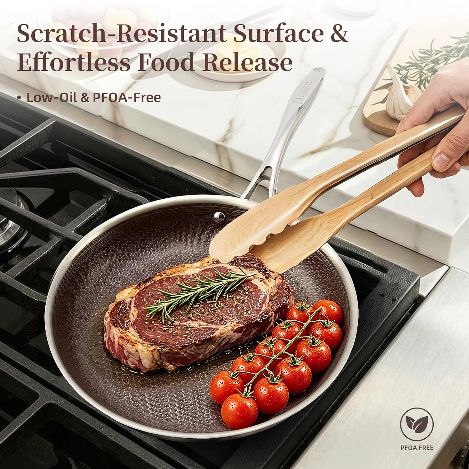Deluxe 13 Piece Hybrid Ceramic Nonstick Stainless Steel Cookware Set | 5 PC Fry Pan Set, 6 PC Pot Set, 3.7QT Deep Sauté Pan&Lid, Induction Ready, Stay Cool, PFOA Free FOR All Cooktops