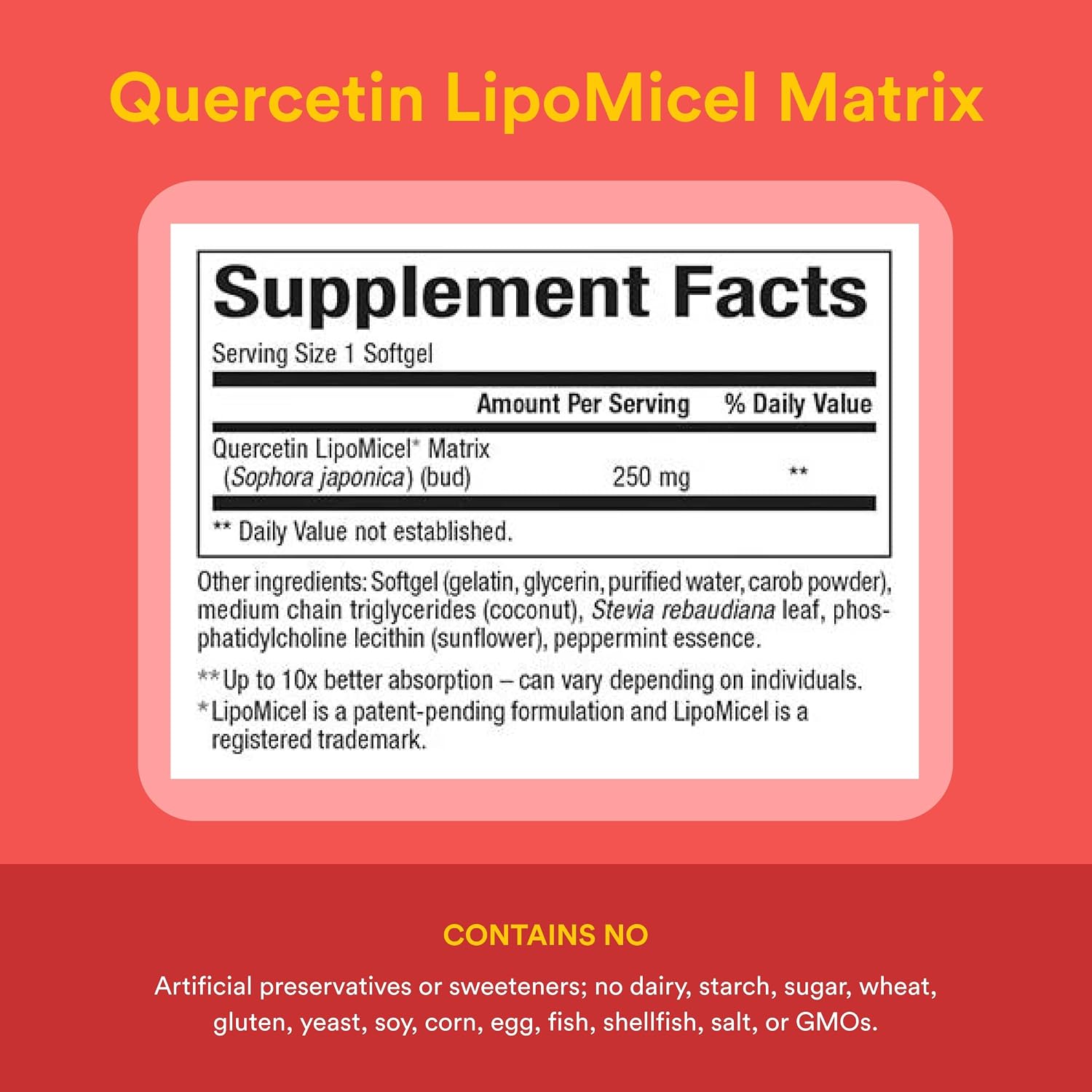 Natural Factors Quercetin LipoMicel Matrix 250 mg, 60 Softgels