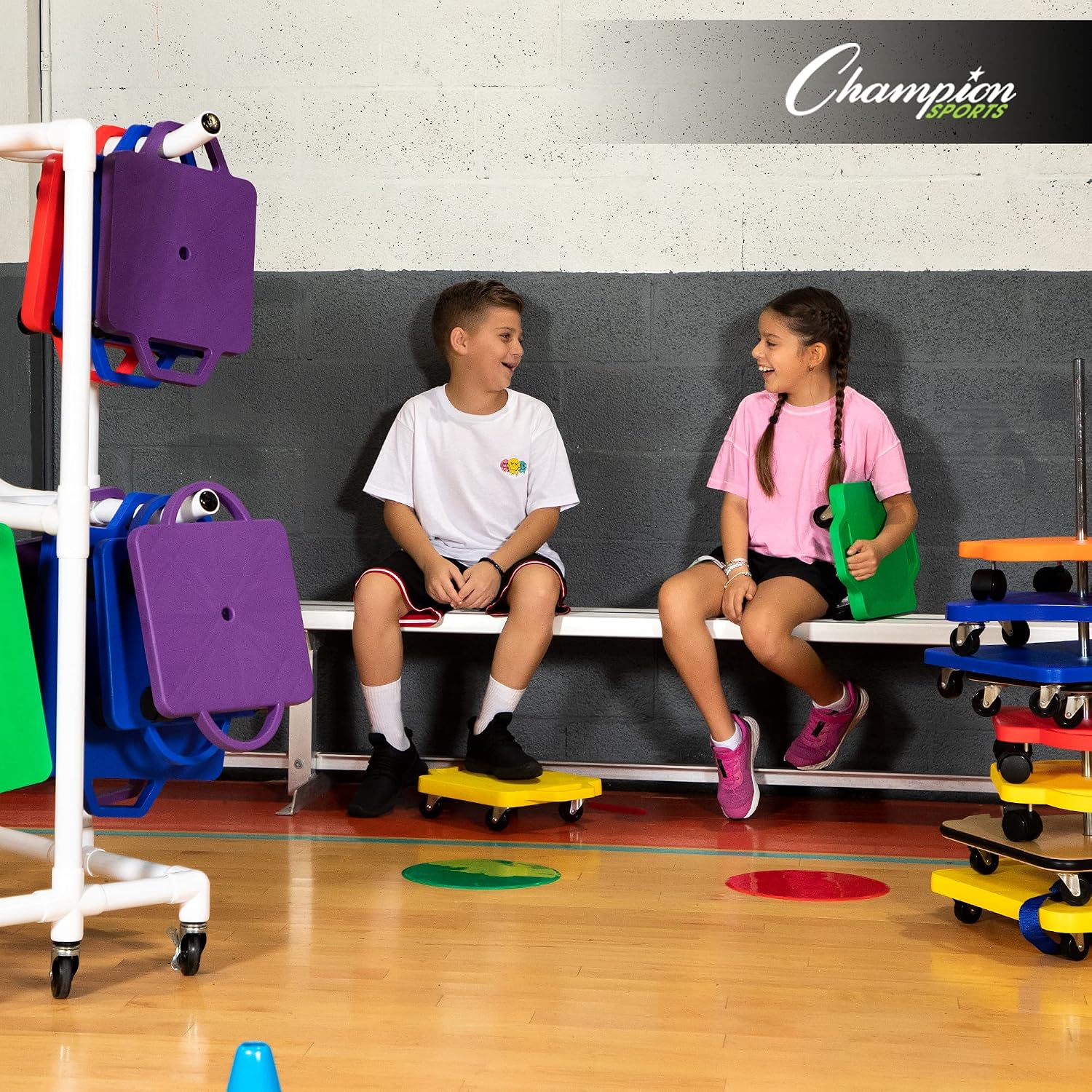 Champion Sports Wood Scooter – 12" or 16" - Durable Wooden Base with Full Perimeter Bumper, Non-Marring Rubber Swivel Casters, Ideal for Active Play & Physical Education