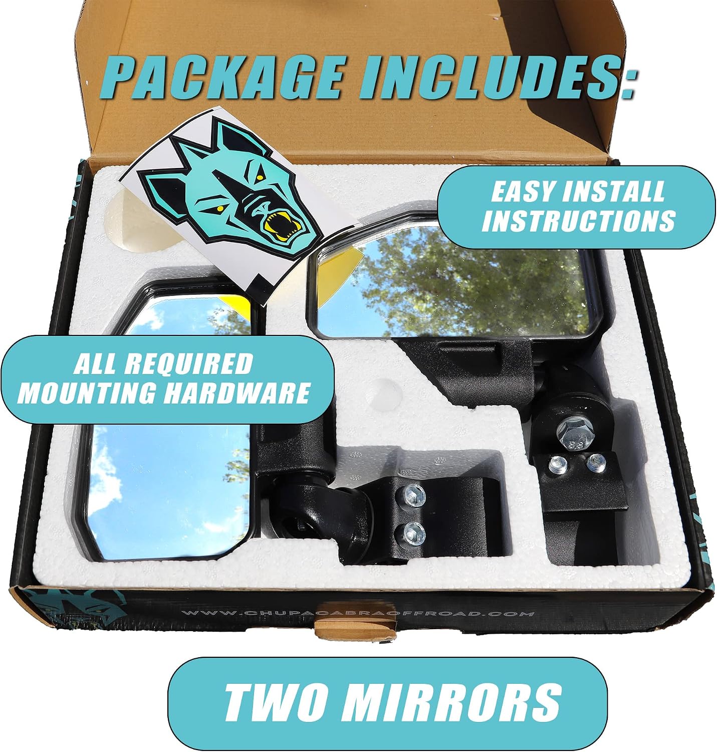 Chupacabra Offroad Rear View Side Mirror for UTV (Pack of 2) Polaris Ranger Pro Fit/General/Defender Break Away w/Adjustable Arm - (Driver and
