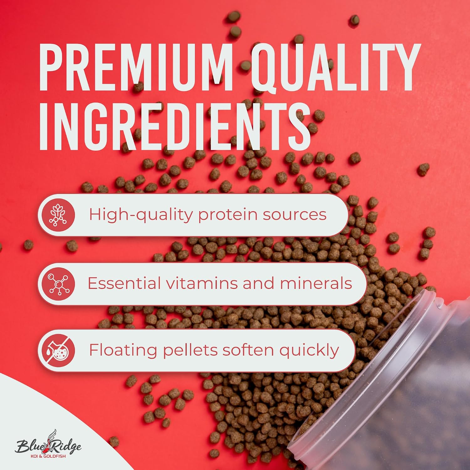Blue Ridge Koi Platinum Pro 41% Protein Fish Food, 3/16" Pellets, 4.5 lb | Floats, softens fast; Spirulina & Canthaxanthin color support; probiotic-enriched; warm-season formula