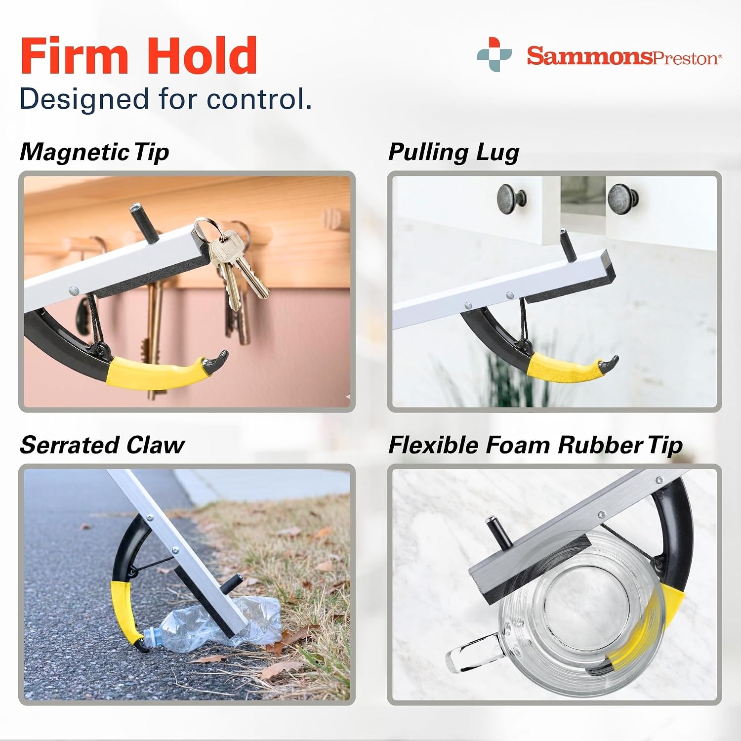 Sammons Preston Reacher, 32" Grabber Tool for Seniors, Magnetic Tip, Silver | Lightweight grabber reacher tool with magnetic tip, ergonomic grip and claw jaw, a reaching aid for seniors