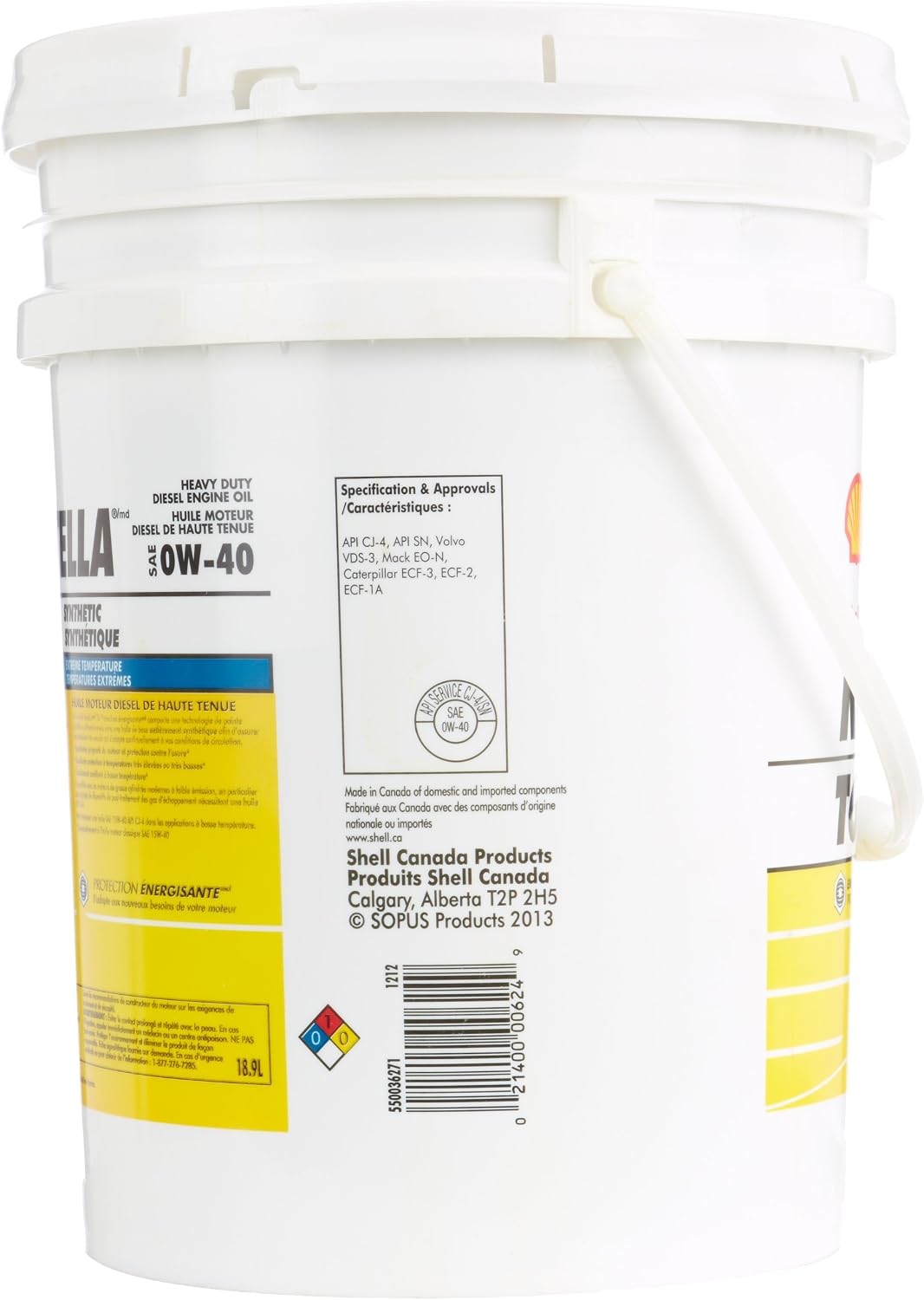 Shell ROTELLA 550036271 T6 Full Synthetic Heavy Duty 0W-40 Engine Diesel Oil - 5 Gallon Pail