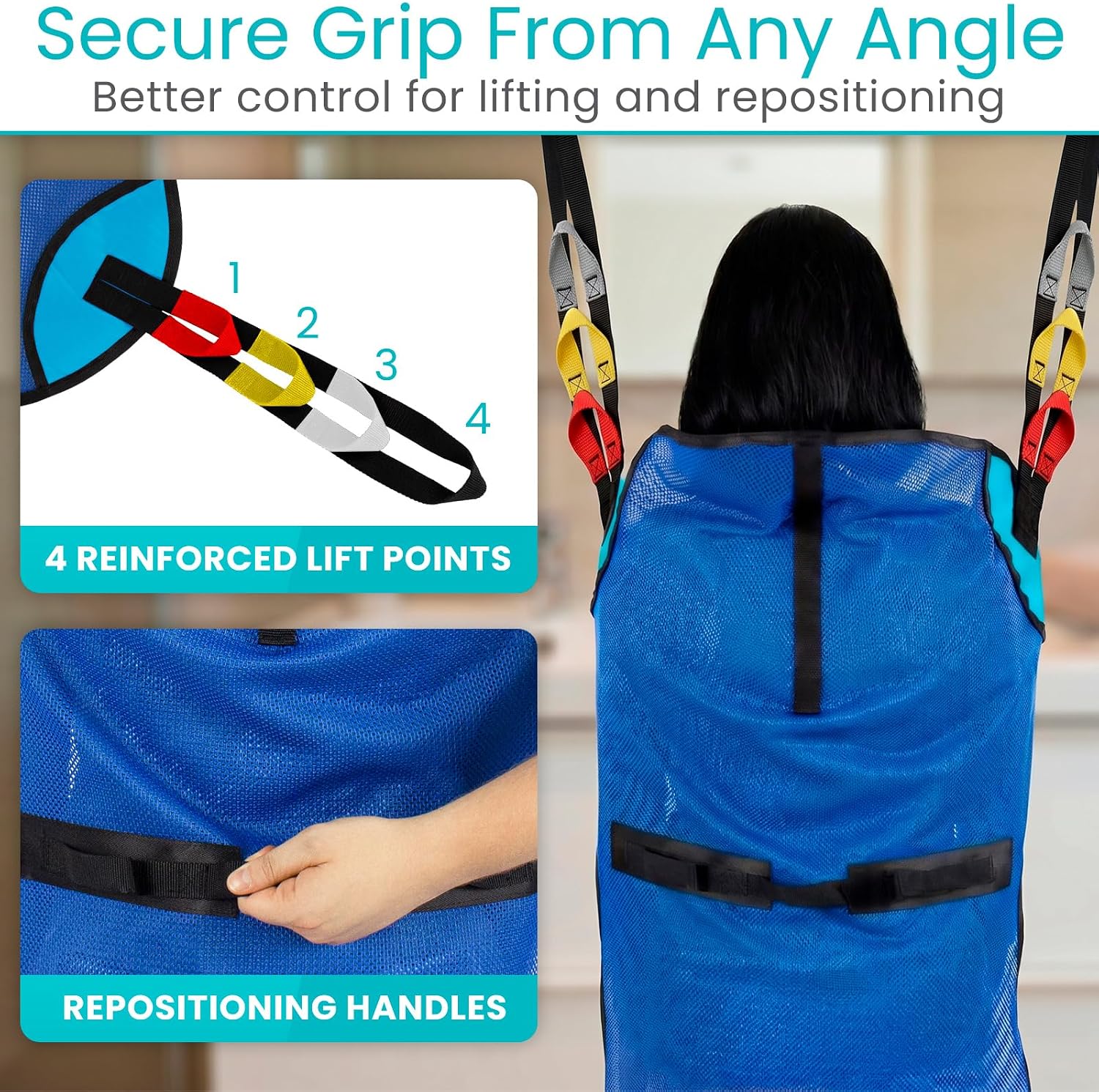 Vive Patient Lift Sling - Mesh Transfer Sling for Showering & Home Use | Full Body Hoyer Lift Pad for Elderly, Disabled