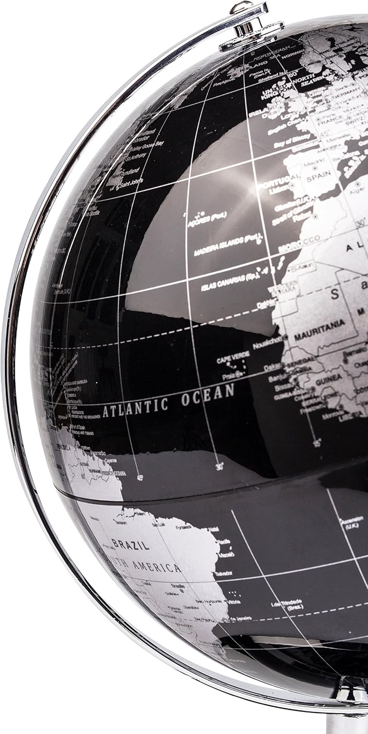 EXERZ 5.5 Inches Mini World Globe Black Rotating Desktop Globe | With Stainless Steel Base for Home Office School