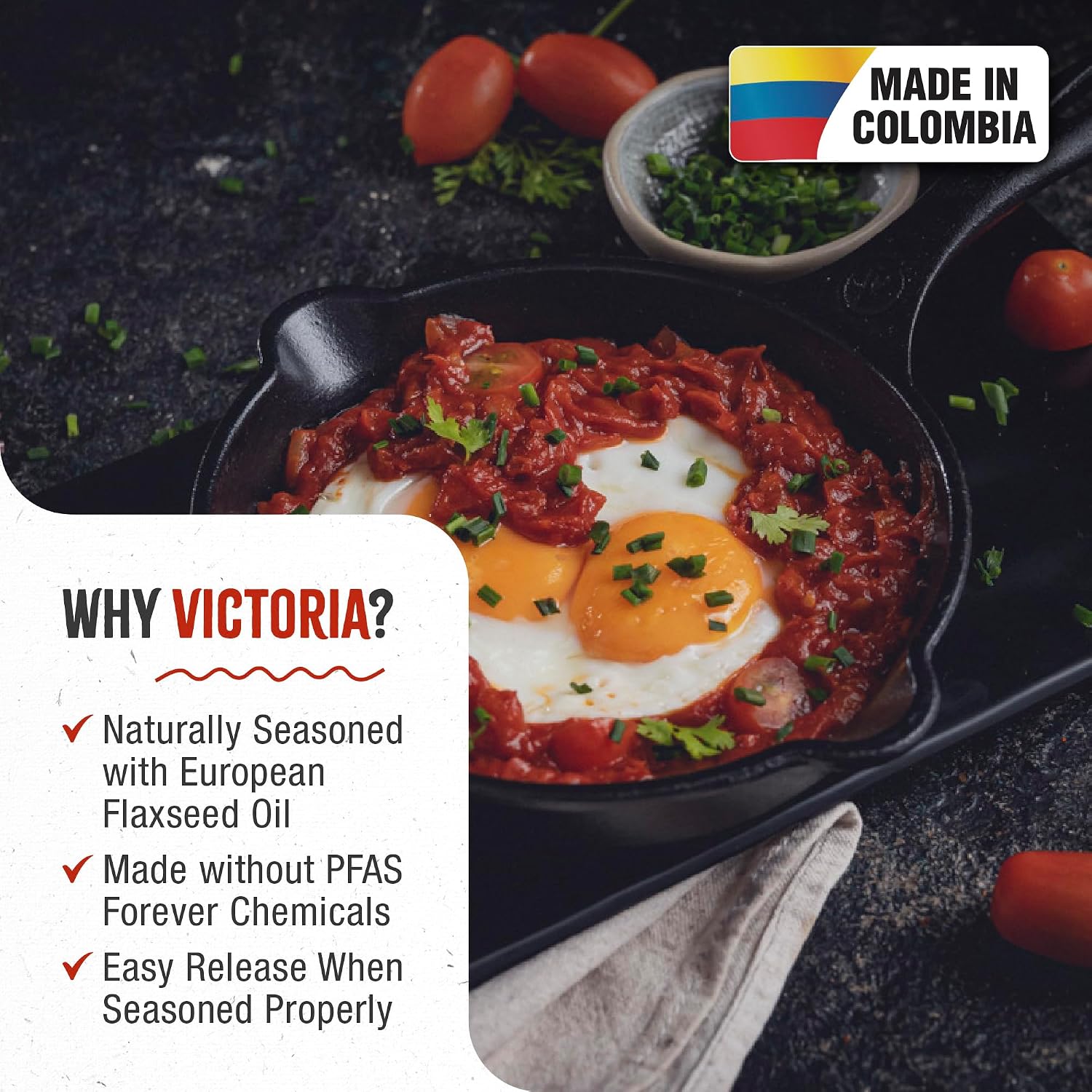 Victoria 10-Inch Cast Iron Skillet, Pre-Seasoned Cast-Iron Frying Pan with Long Handle, Made in Colombia | Pan with Long Handle, Made in Colombia