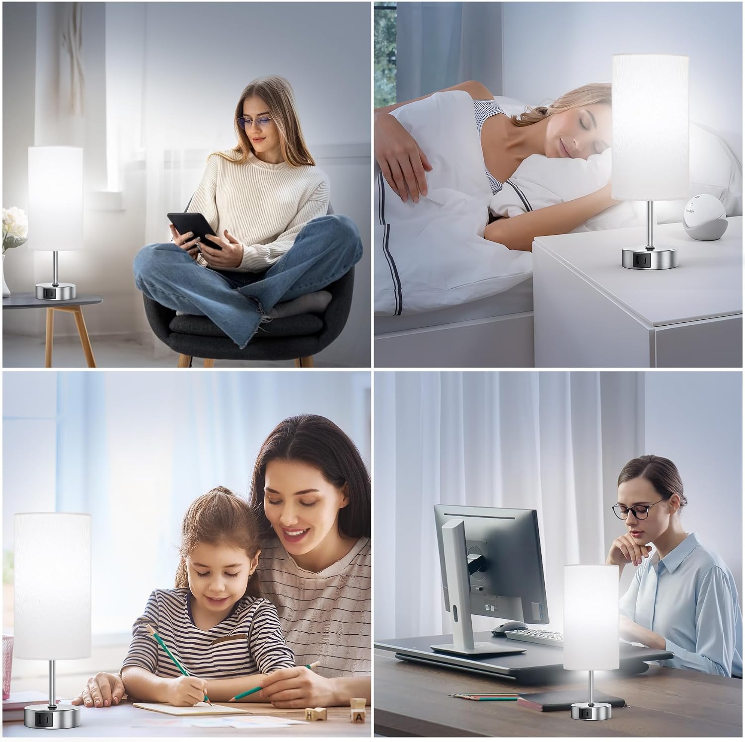 ROTTOGOON 12.8" Touch Control Table Lamp, 3-Way Dimmable Small Bedside Nightstand Lamp with 2 USB Ports