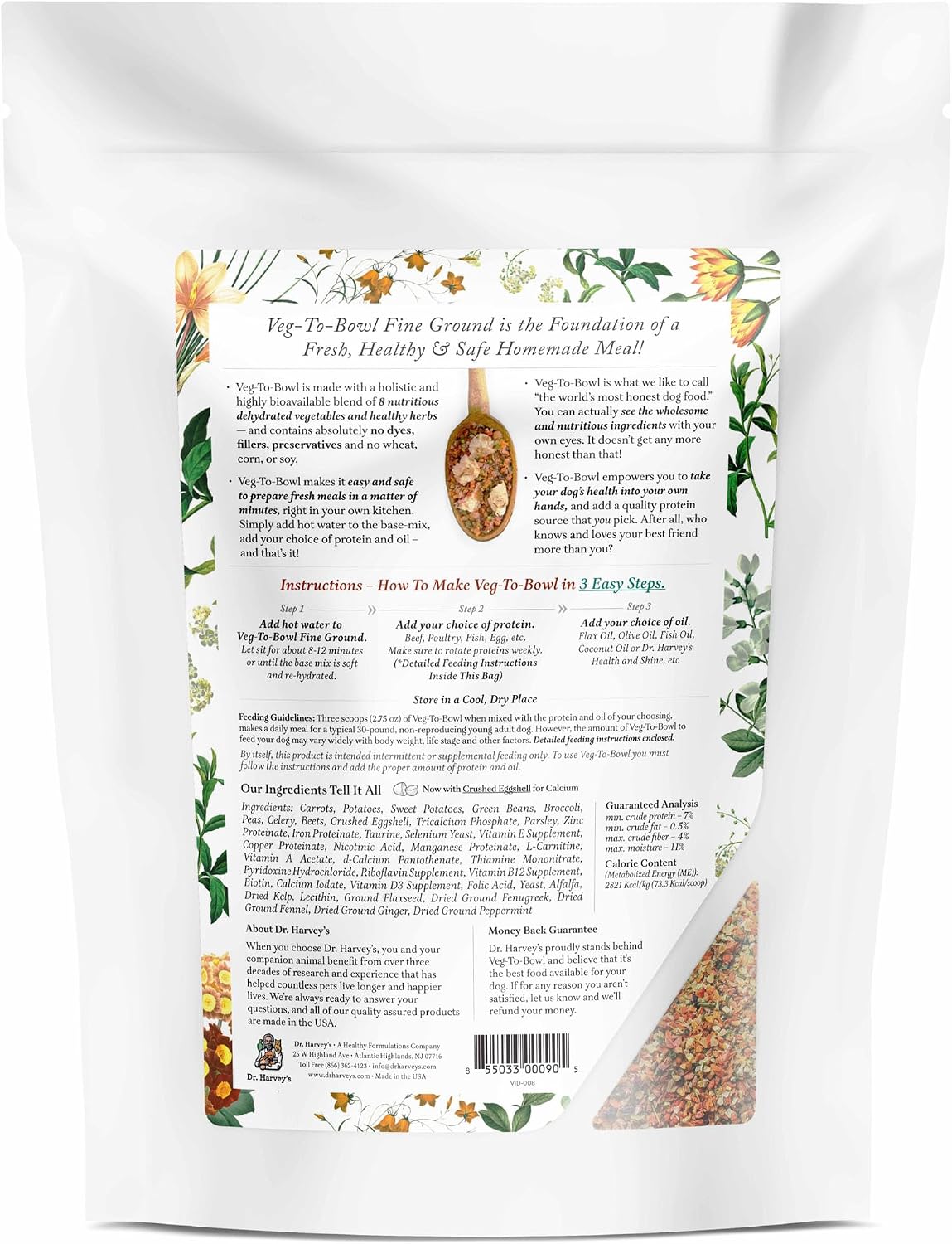 Dr. Harvey's Veg-To-Bowl Fine Ground Dehydrated Vegetable Pre-Mix for Dogs, 7-Pound Bag | Dehydrated Vegetable Pre-Mix