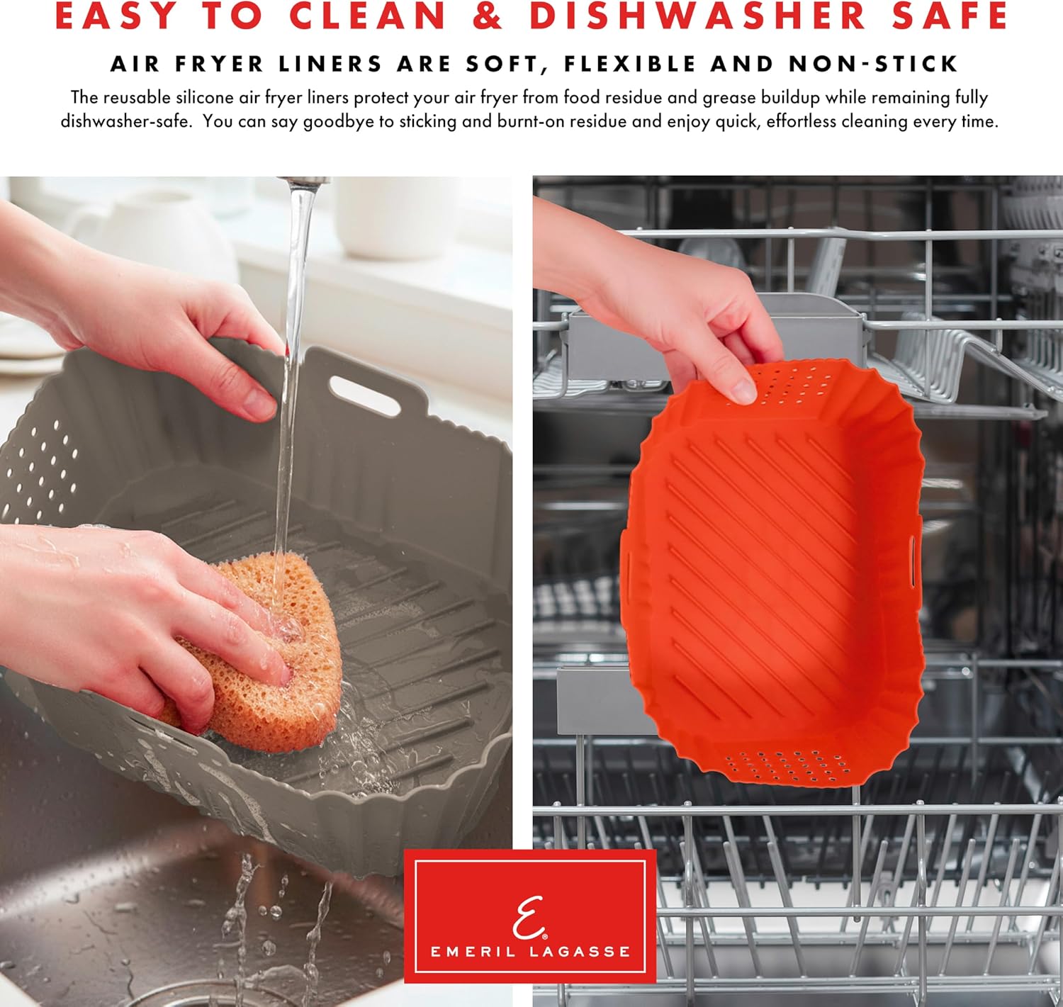 Reusable Silicone Air Fryer Liners for Emeril Lagasse Air Fryer Oven – Non-Stick Reusable Air Fryer Basket Liners – Dishwasher Safe – 9 x 7 x 3 Inch – 2 Pack – Black