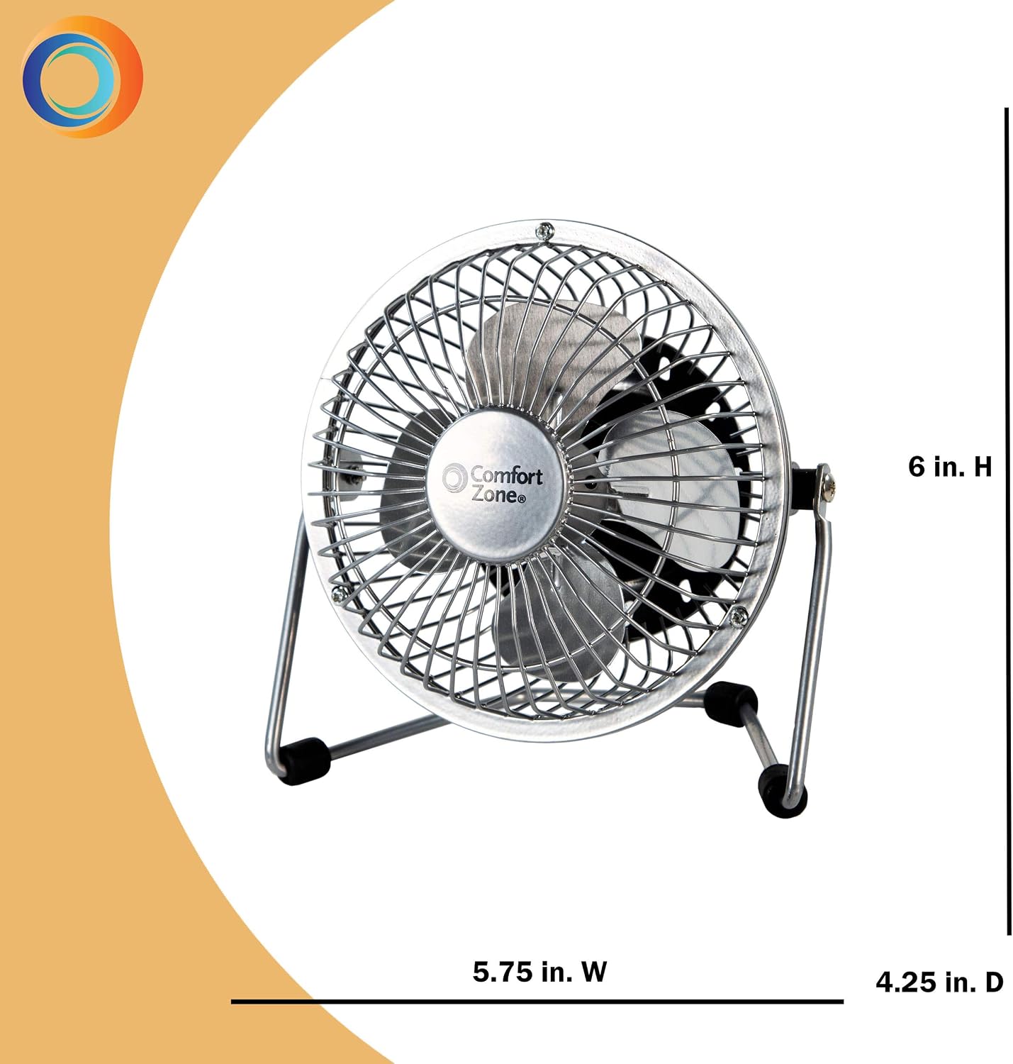 Comfort Zone 4-inch All-Metal Mini Desk Fan – High Velocity Portable USB Fan with 120V Wall Adapter