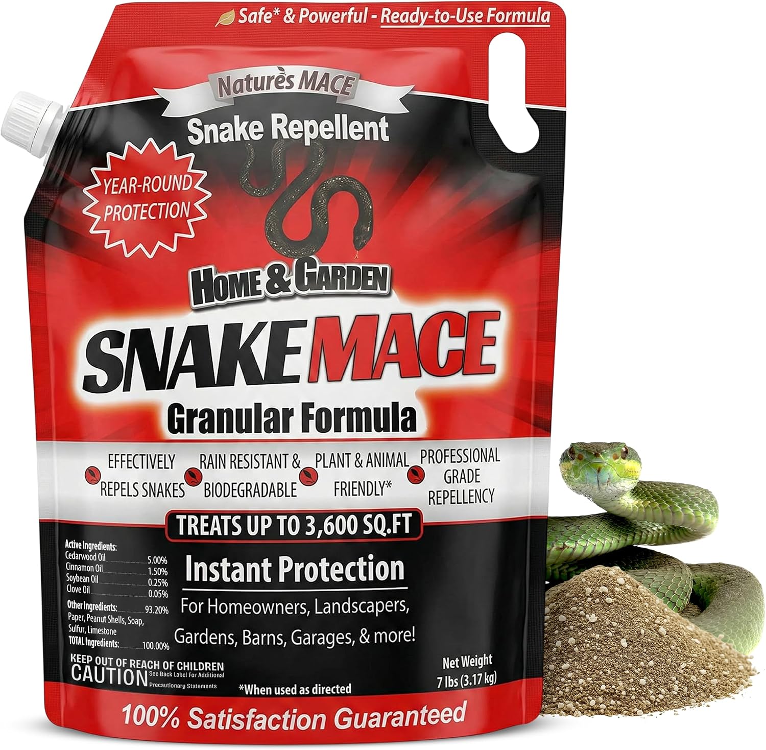 Nature's MACE Snake Mace Snake Repellent 48 oz Granules | Snake Repellent Granules for Yard, Outdoor Use, Keep Away Reptiles, Home, Garden, Granular Deterrent, Plant Friendly.