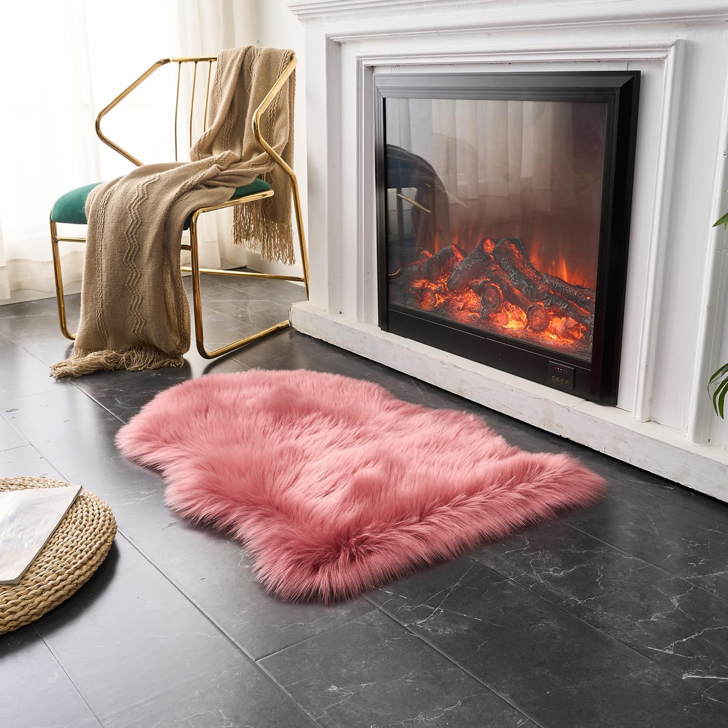 EasyJoy Ultra Soft Fluffy Shaggy Area Rug Faux Fur Rug Chair Cover Seat Pad Fuzzy Area Rug for Bedroom Floor Sofa Living Room (2 x 6 ft Sheepskin