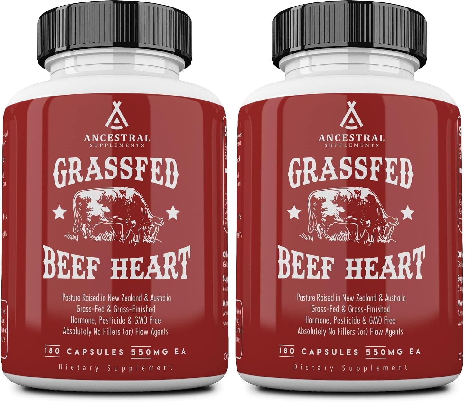 Ancestral Supplements Grass Fed Beef Heart Supplement, CoQ10, 180 Ct | A whole food heart health supplement with CoQ10 supports mitochondrial function and cardiovascular energy.