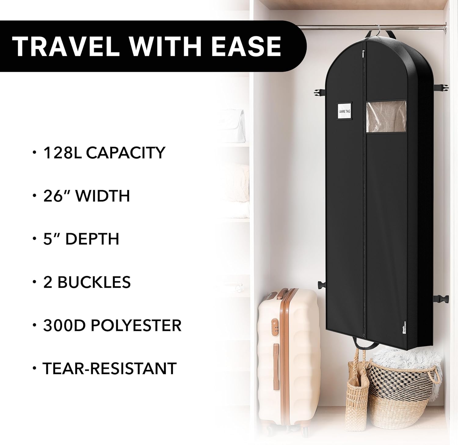 Simple Houseware 43" Travel Garment Bag with Pockets, Heavy Duty Suit Bag