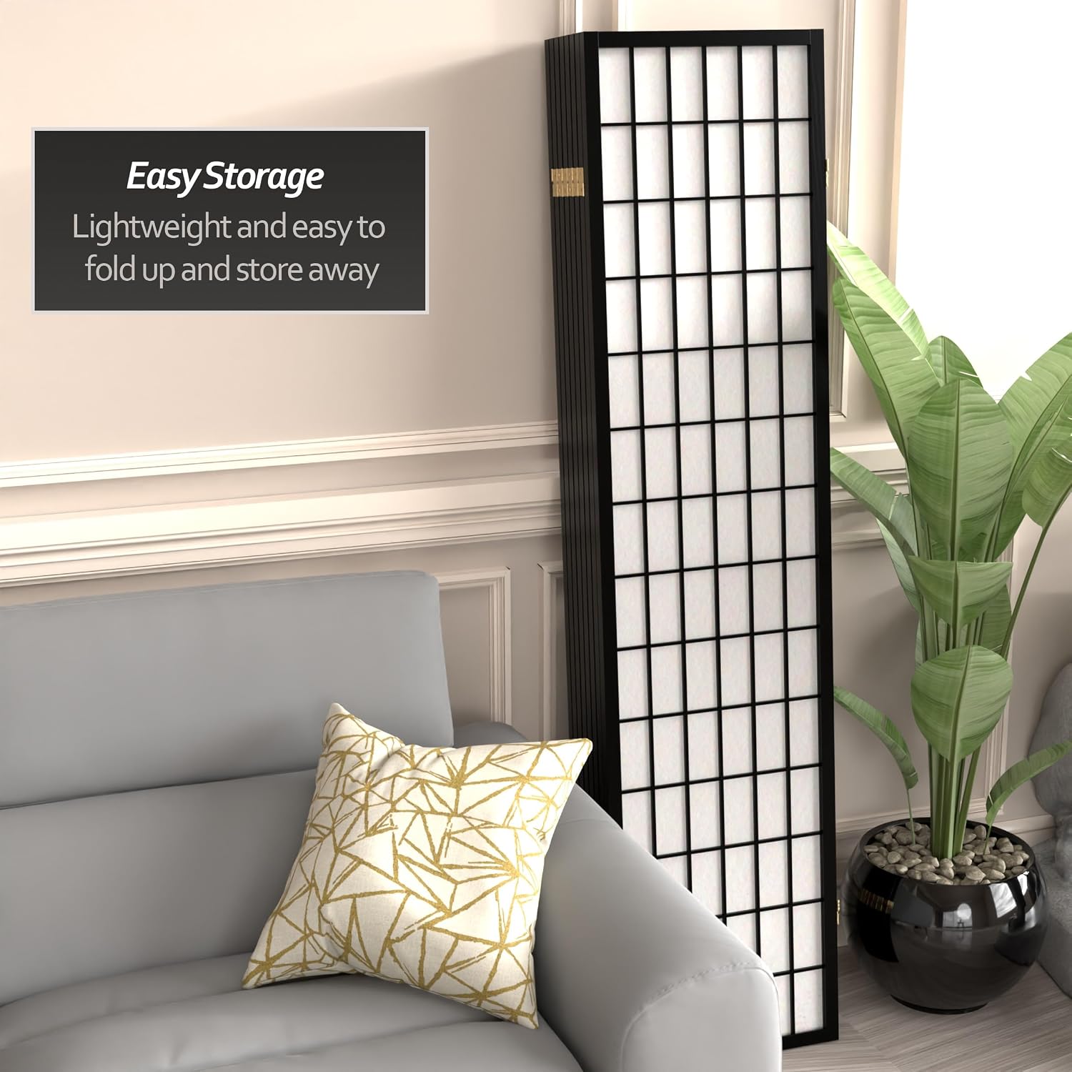 Red Lantern 6 ft. Tall Window Pane Shoji Screen - Walnut - 5 Panels