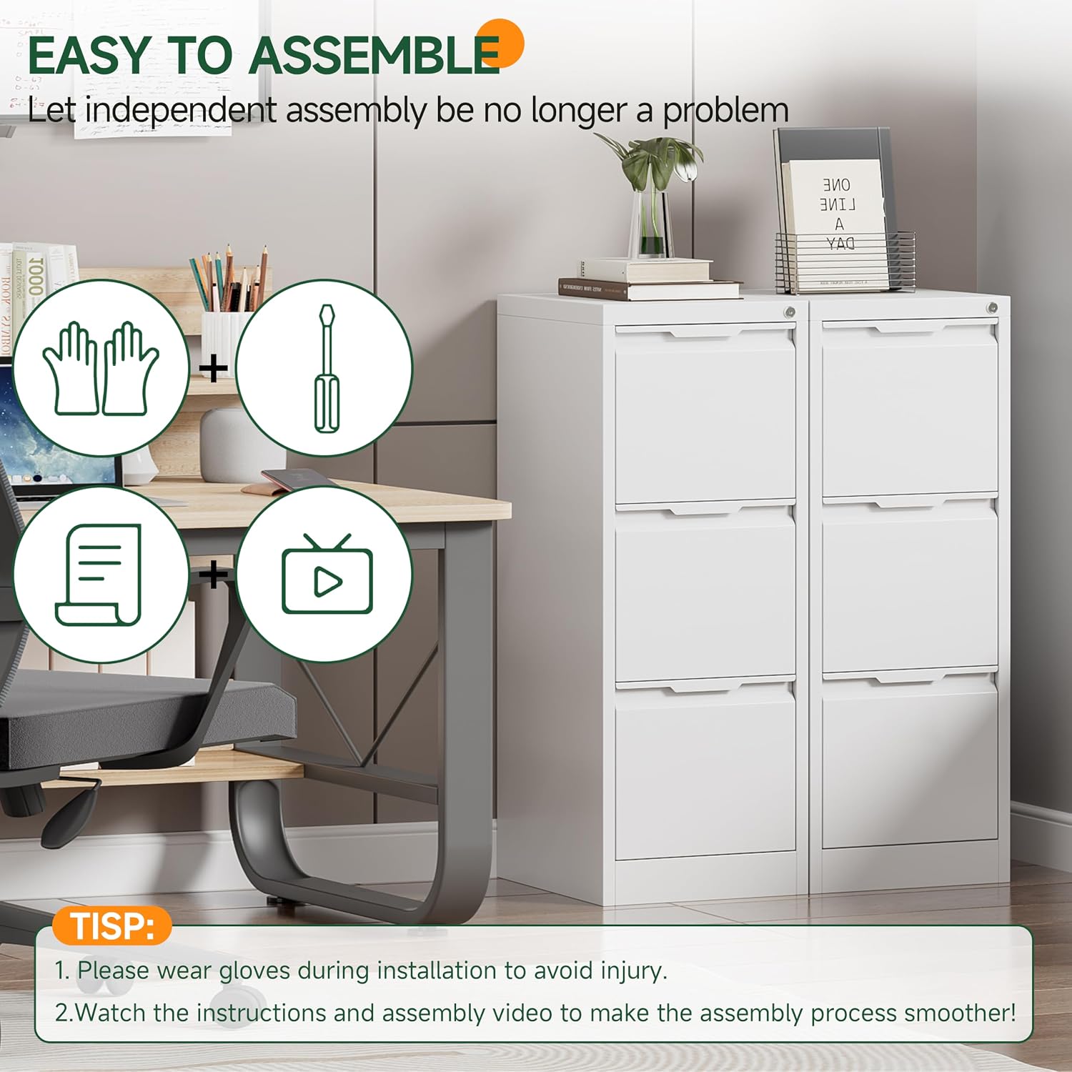 3 Drawer File Cabinet with Lock, Filing Cabinets for Home Office | Metal Vertical File Cabinets