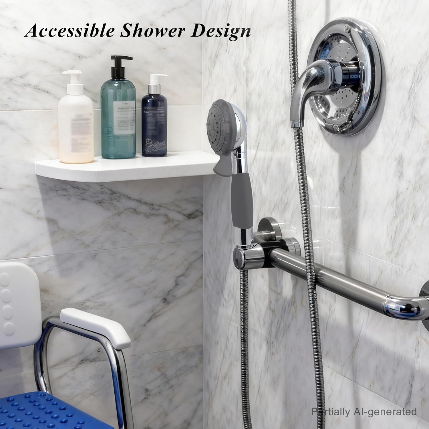 YOO.MEE ADA Handheld Shower, fits Elderly, People Disabled in Action | Big-button turning, silicone grip, pause setting, for parkinson, arthritis