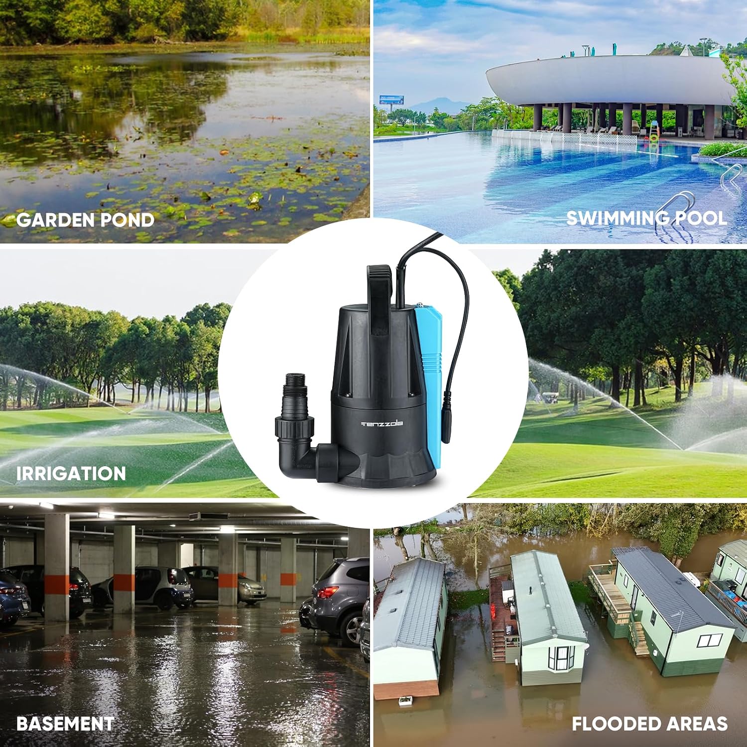 Sump Pump, 1/3 HP 1850GPH Automatic Submersible Utility Water Pump, Portable Electric Low Level Drain Water Removal Pump with Sensor Switch for Swimming Pool Basement Garden Pond Draining