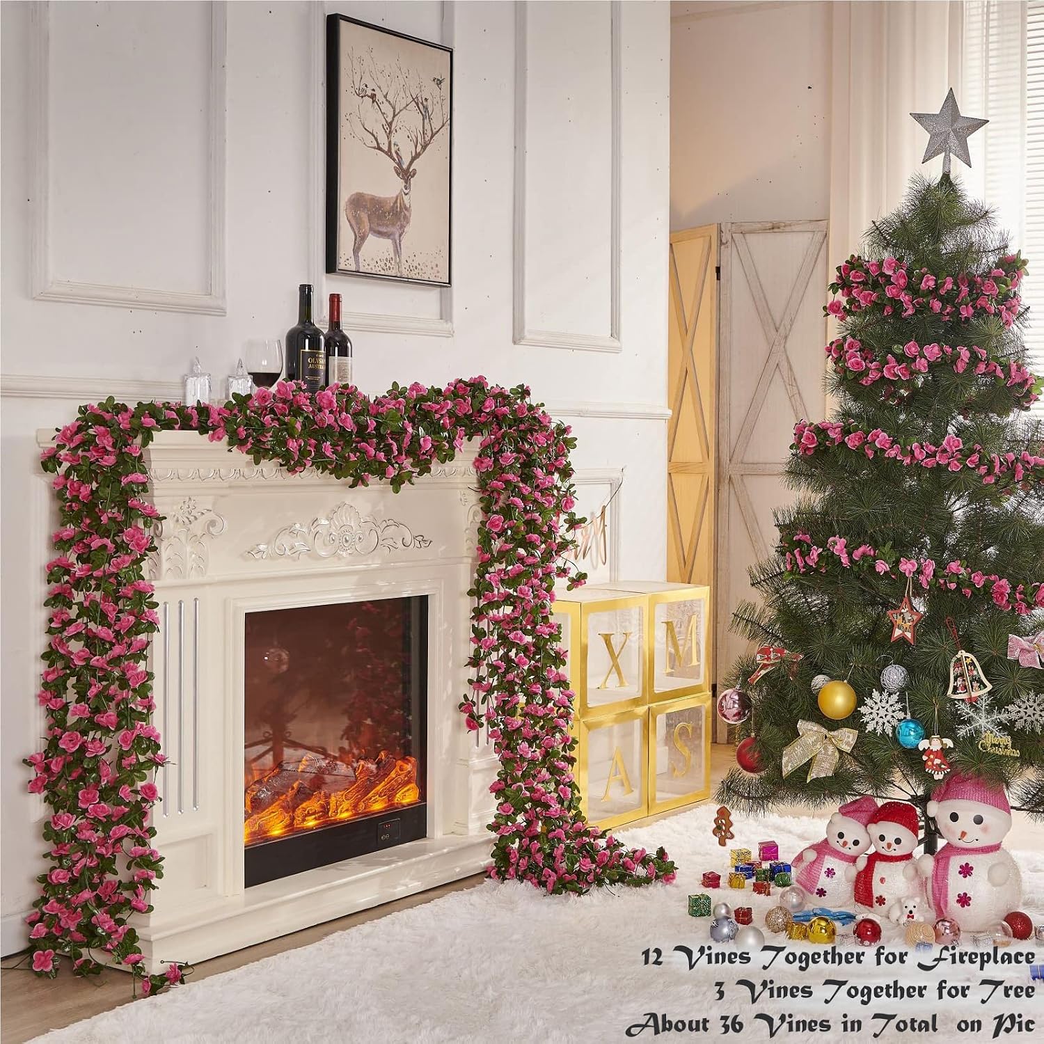 8Pcs x 8.2FT Artificial Flower Garland Floral Rose Vine Decor, Pink Flower