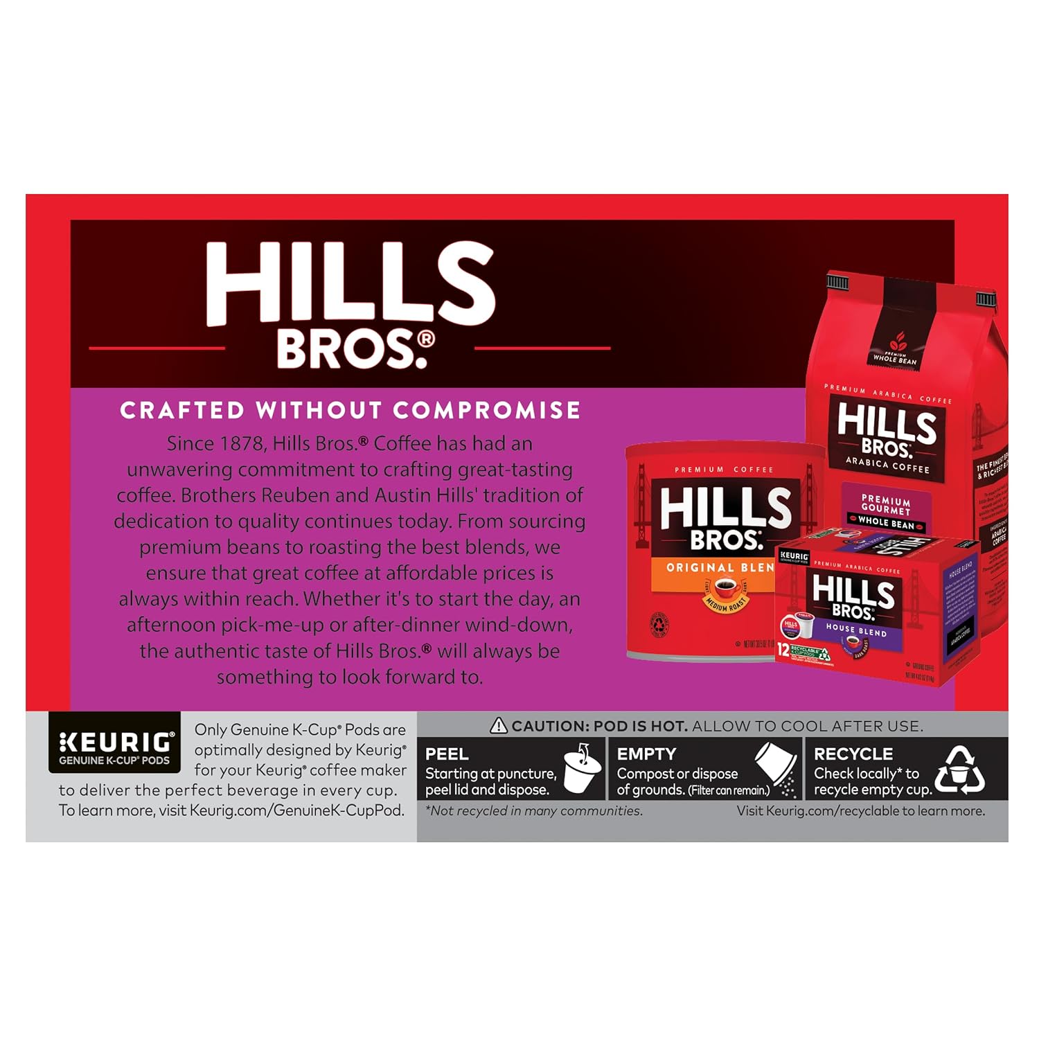 Hills Bros Single Serve Coffee Pods, 100% Colombian Ground Coffee, Medium Roast, 12 Count – Keurig Compatible, Roasted 100% Arabica Beans, Smooth Balanced Flavor