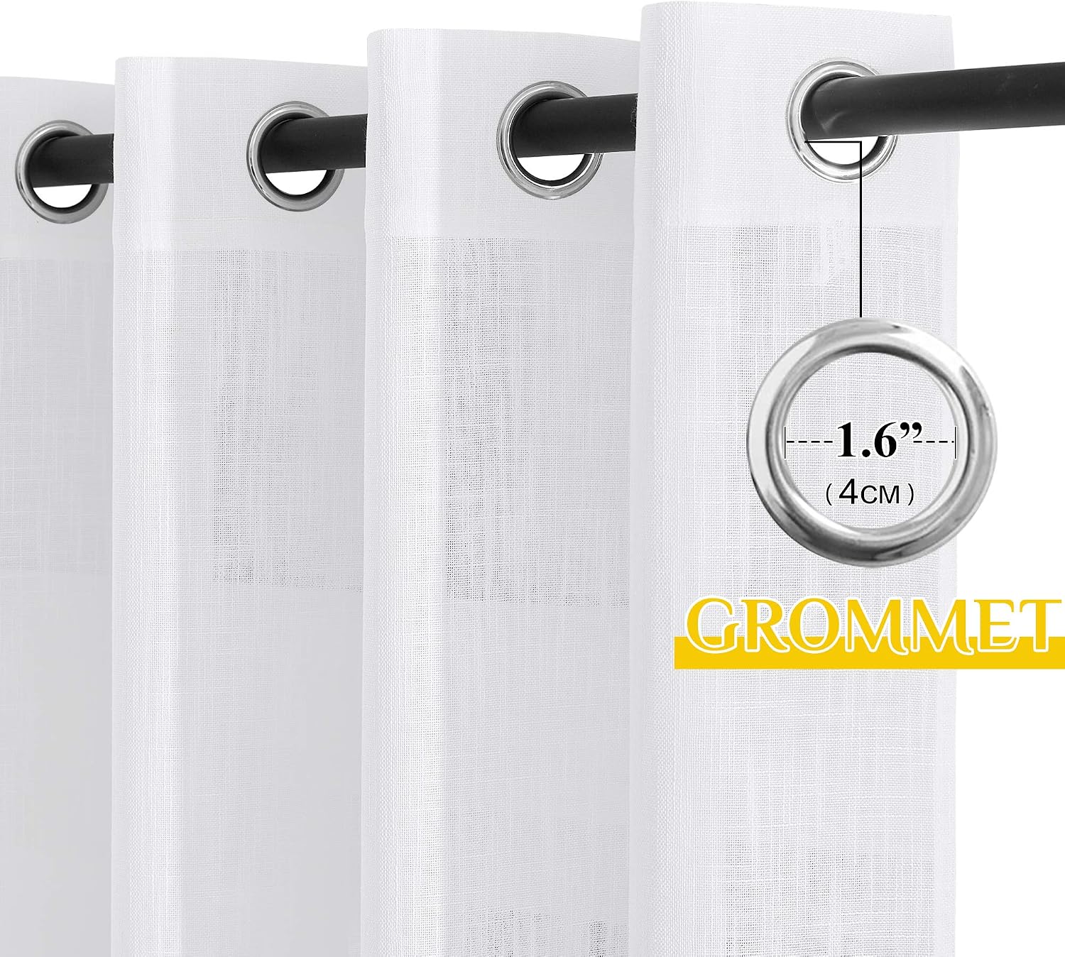 NICETOWN Linen Curtains White Semi Sheer 72 inch Long for Windows, Privacy with Light Filtering Grommet Top Window Treatments for Bedroom/Living Room
