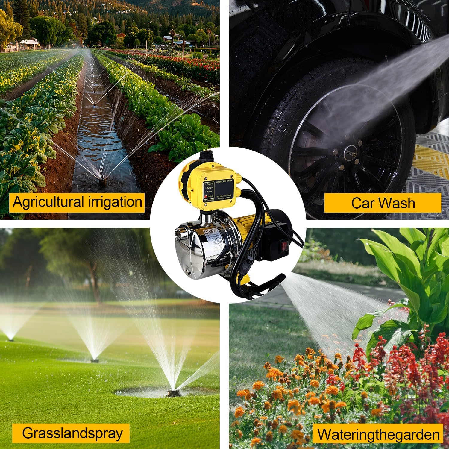 1HP House Water Pressure Booster Pump for Pool, 110V Garden Water Transfer Pump with Control Switch for Yard Sprinkler