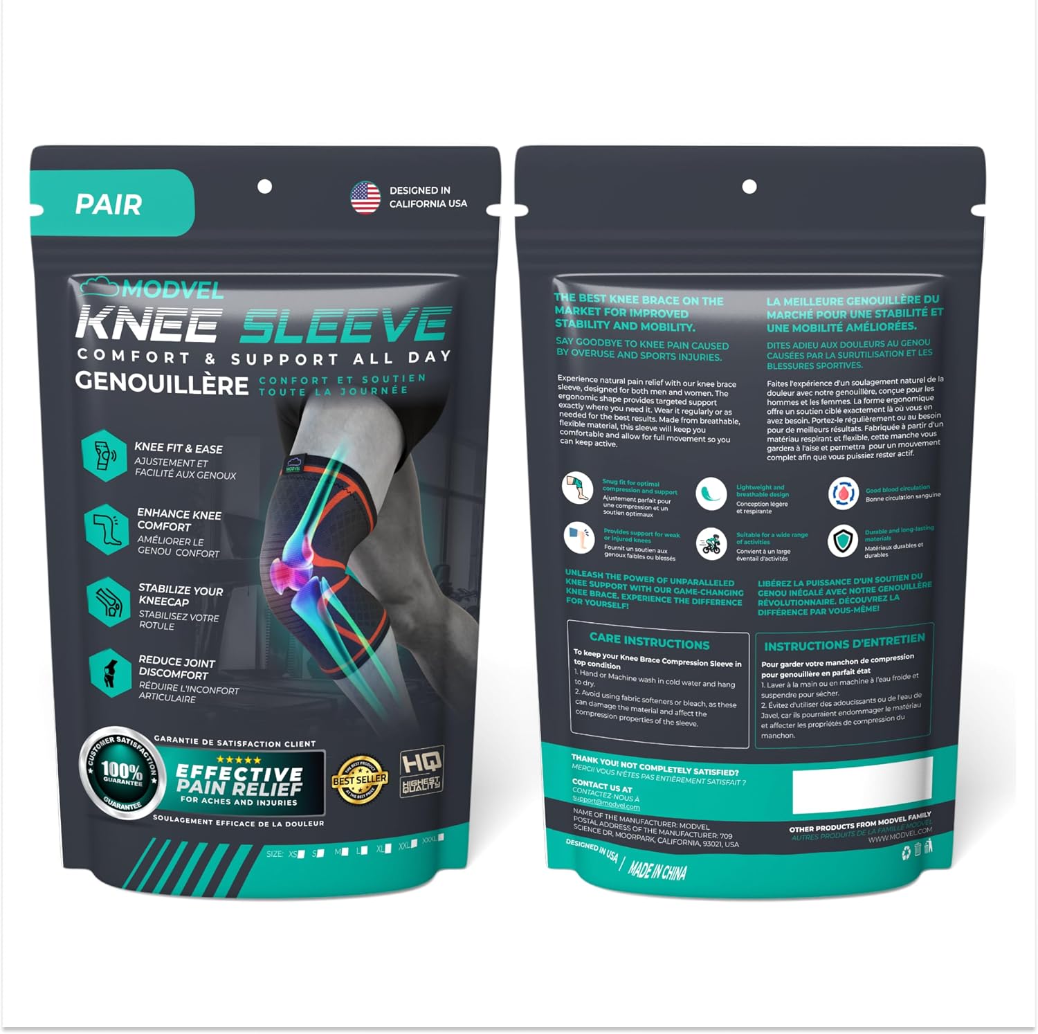 Modvel Compression Knee Brace for Women & Men - 2 Pack Knee Brace for Women Running Knee Pain, Knee Support Compression Sleeve