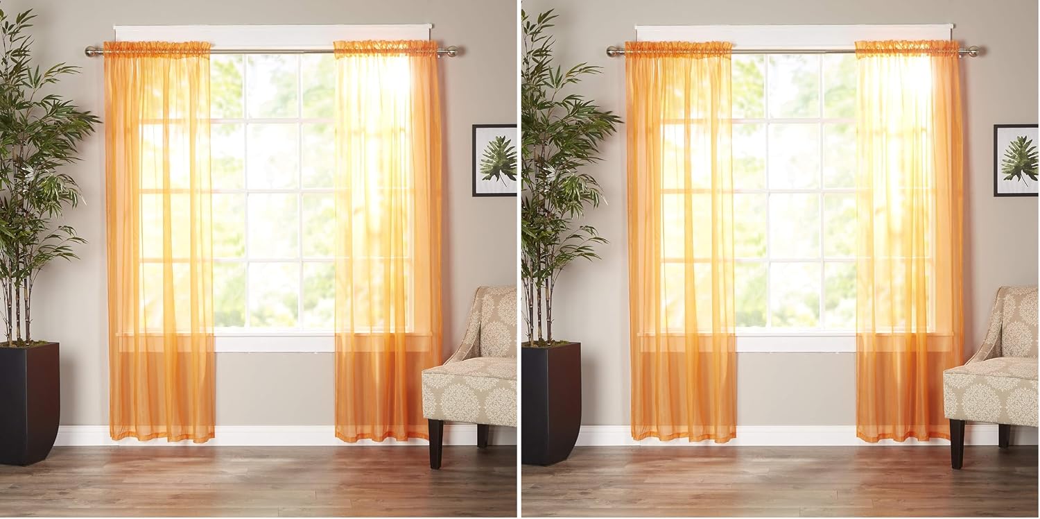 Elegant Comfort Luxury Sheer Curtains, Window Treatment Curtain Panels with Rod Pocket for Kitchen, Bedroom and Living Room (55 x 216-inches Long)