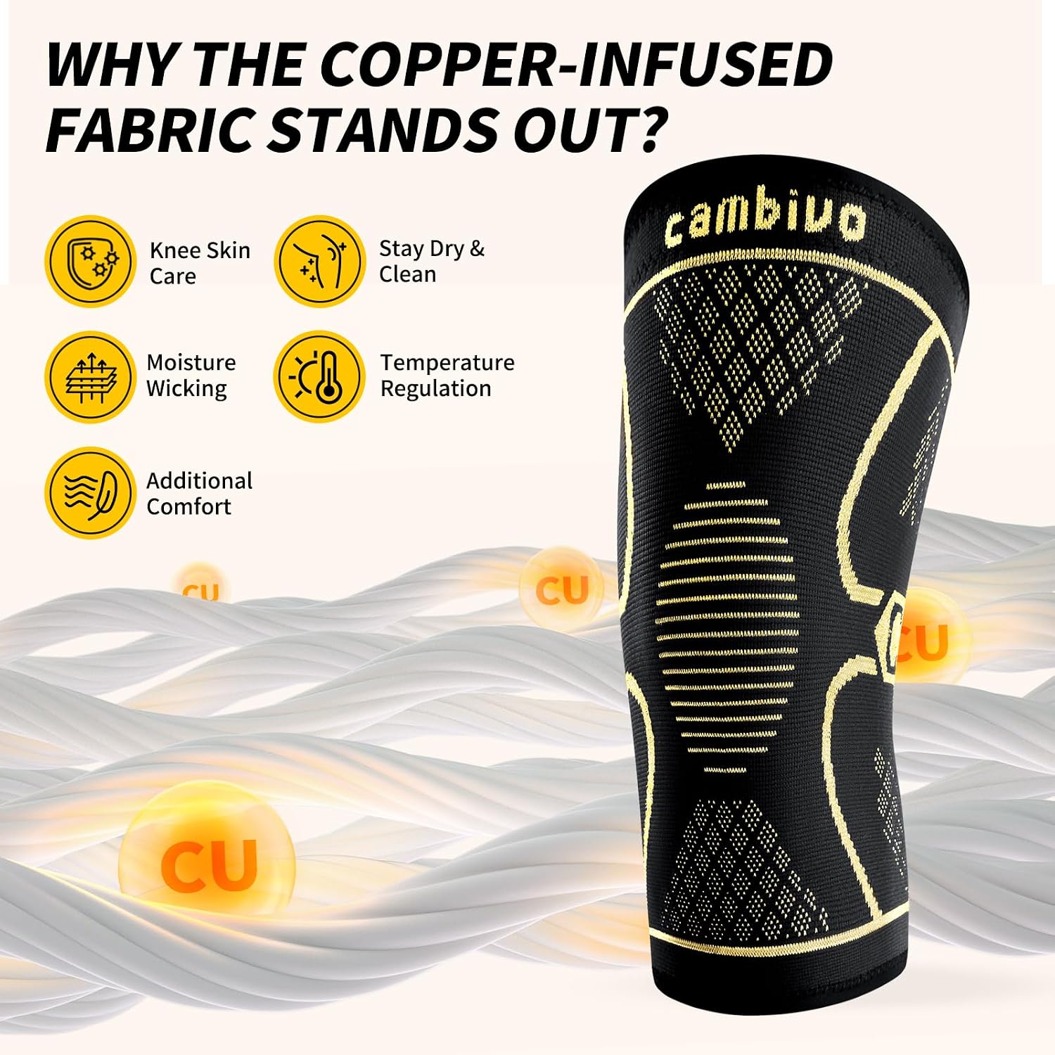 CAMBIVO 2 Pack Knee Braces for Women & Men, Knee Compression Sleeves for Knee Pain Relief, Knee Support with Non-Slip Silicone, Breathable, for Running, Workout, Weightlifting & Daily Use, Arthritis Support (Black, Medium)