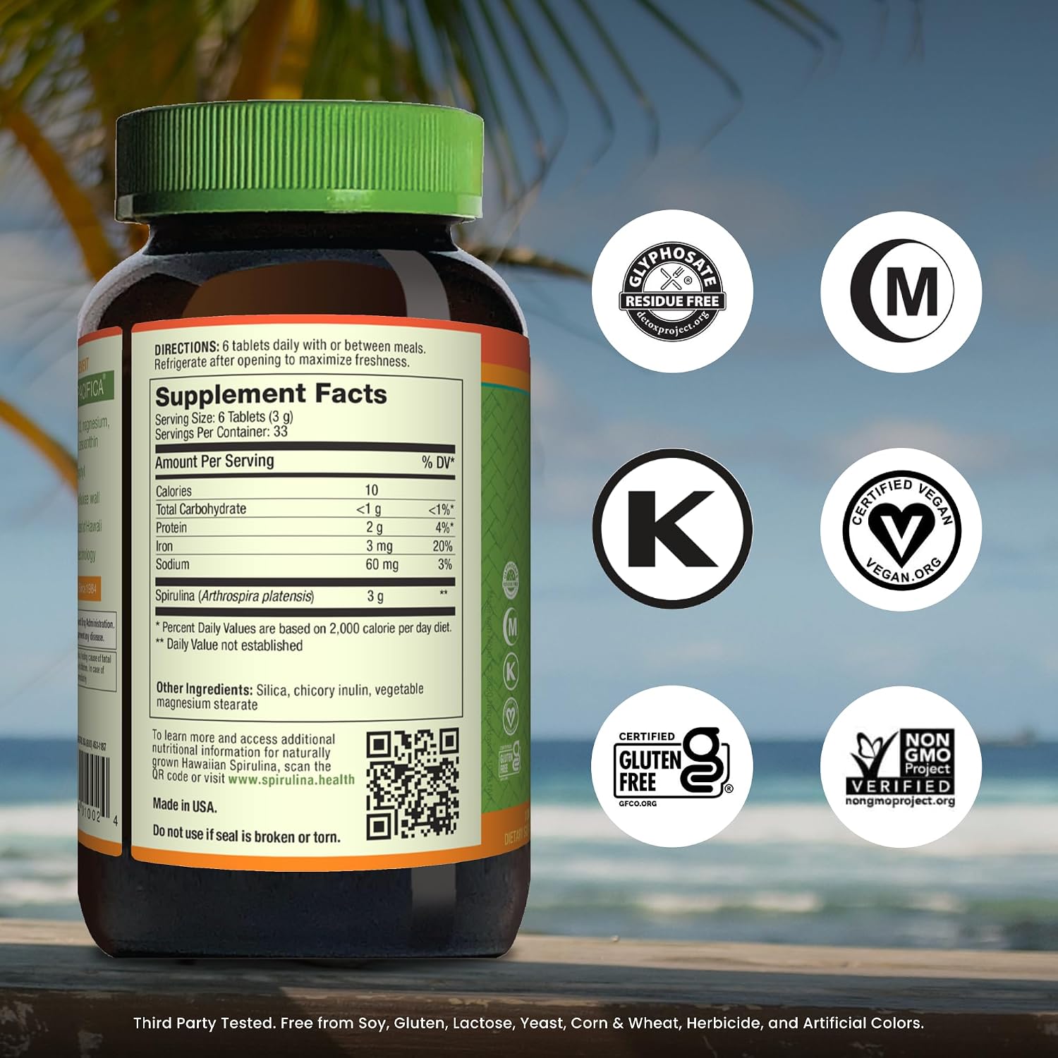Nutrex Hawaii Pure Hawaiian Spirulina Tablets, Vegan, 500 mg, 400 Count | Spirulina Farm Grown in Kona, Hawaii, Non-GMO, Glyphosate Residue Free, 3rd Party Tested, 60% Protein, Superfood Supplement