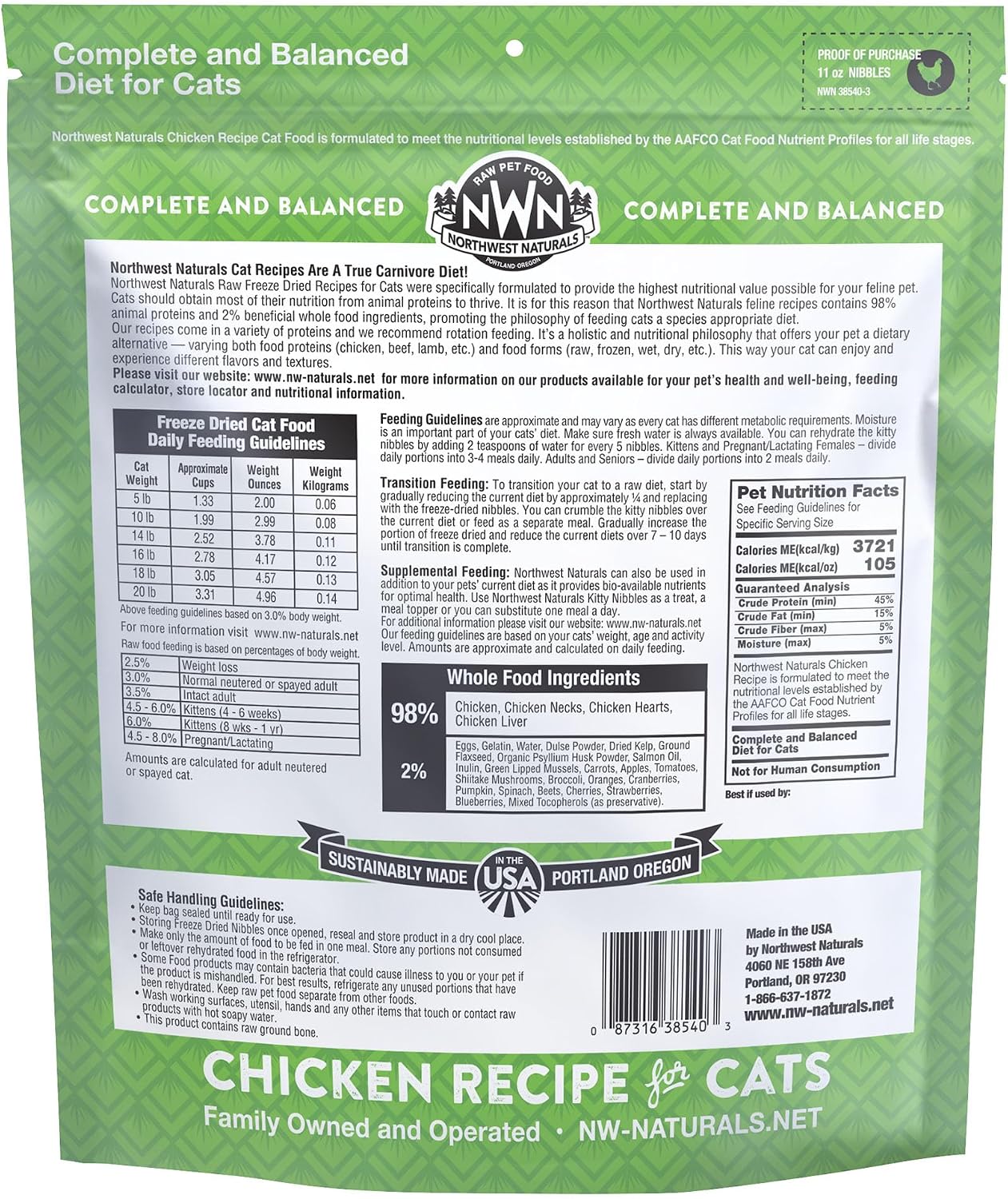 Northwest Naturals Freeze-Dried Turkey Cat & Kitten Food – Bite-Sized Nibbles – Healthy, Limited, Human-Grade Ingredients, All-Natural, High-Protein Raw Diet – Complete & Balanced, Made in USA, 11 oz