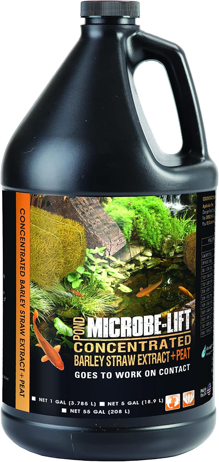 Microbe-Lift Concentrated Barley Straw Extract Plus Liquid Peat Conditioner for Ponds and Outdoor Water Garden, Safe for Live Koi Fish, Plants, and Decorations, 8 Ounces