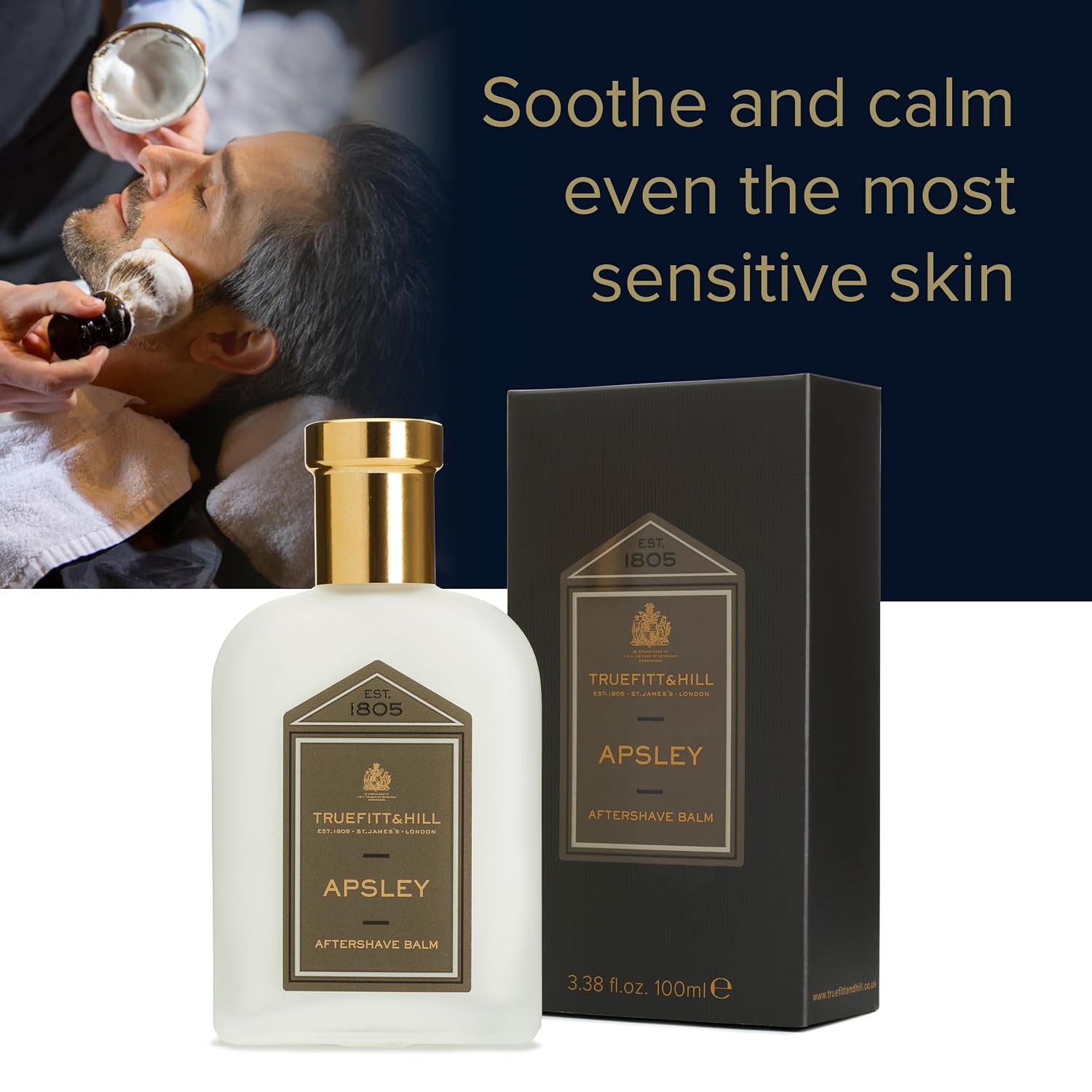 Truefitt & Hill Luxury Aftershave Balm - Apsley - Premium Soothing Moisturizer with Aloe Vera Extract - Ideal for Sensitive Skin, Razor Burn Relief