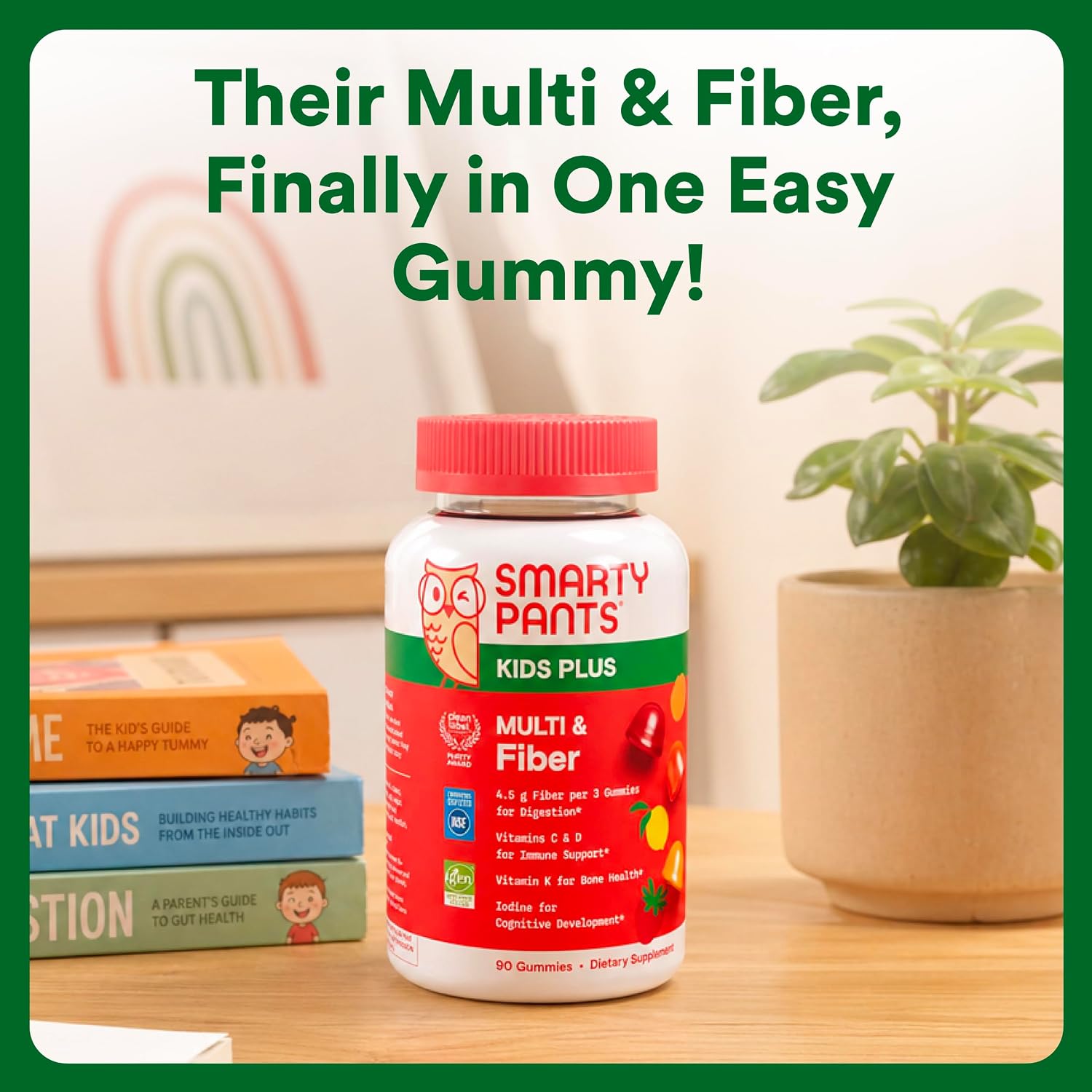 SmartyPants Kids Multivitamin Gummies and Fiber Supplement: Vitamin D3, C, Vitamin B12, B6, A, Zinc, Biotin, Inositol, Fiber Gummies, Three Fruit Flavors, 120 Count (30 Day Supply)