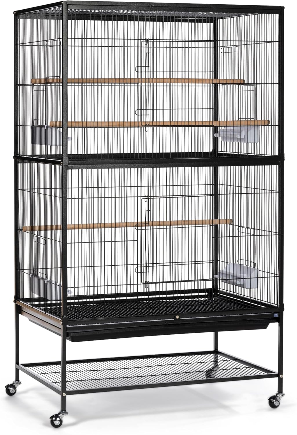 Prevue Pet Products Steel Bird Flight Cage with Wheels - Black, Large | Large Birdcage for Parakeets, Canaries, Finches, Cockatiels, Lovebirds, & Green Cheeks, Metal Standing Birdcage